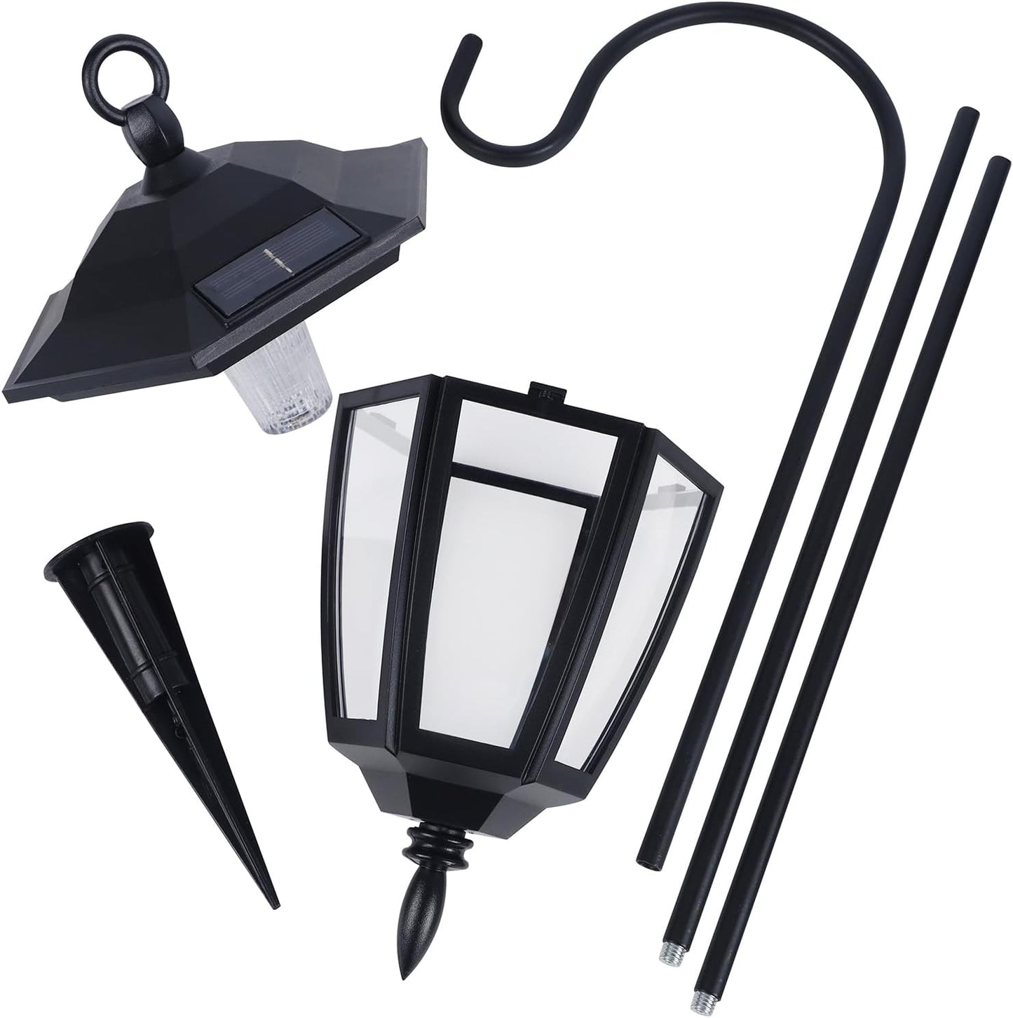 Dynaming 2 Pack Solar Hanging Lights Outdoor, Solar Powered Garden Decorative Lanterns with 2 x 38 Inch Shepherd Hooks, Waterproof Landscape Lighting for Lawn Patio Yard Pathway Driveway, Warm White