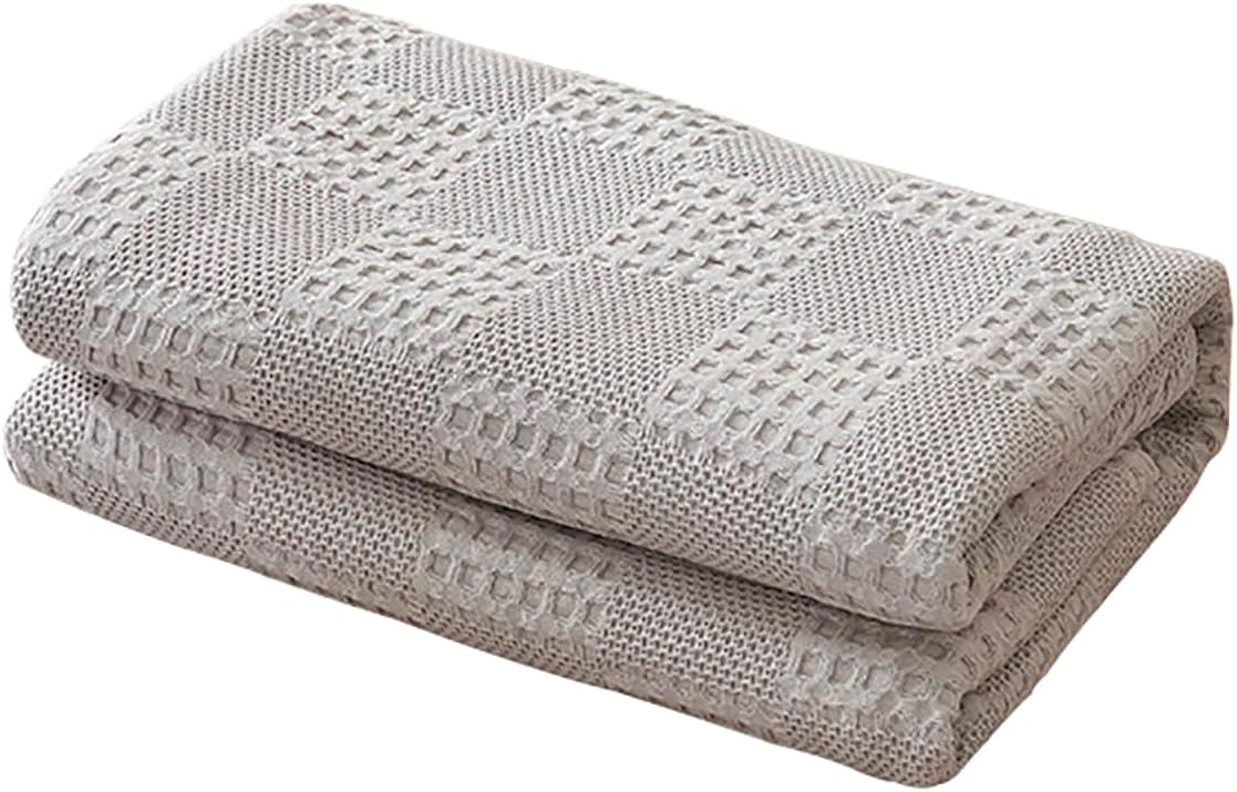 LGYKUMEG 100% Cotton Waffle Throw Blanket,Lightweight Washed Cotton Blanket - Cotton Breathable All-Season Knit Throw Blankets for Bed and Couch,Light Gray,40x60 inch