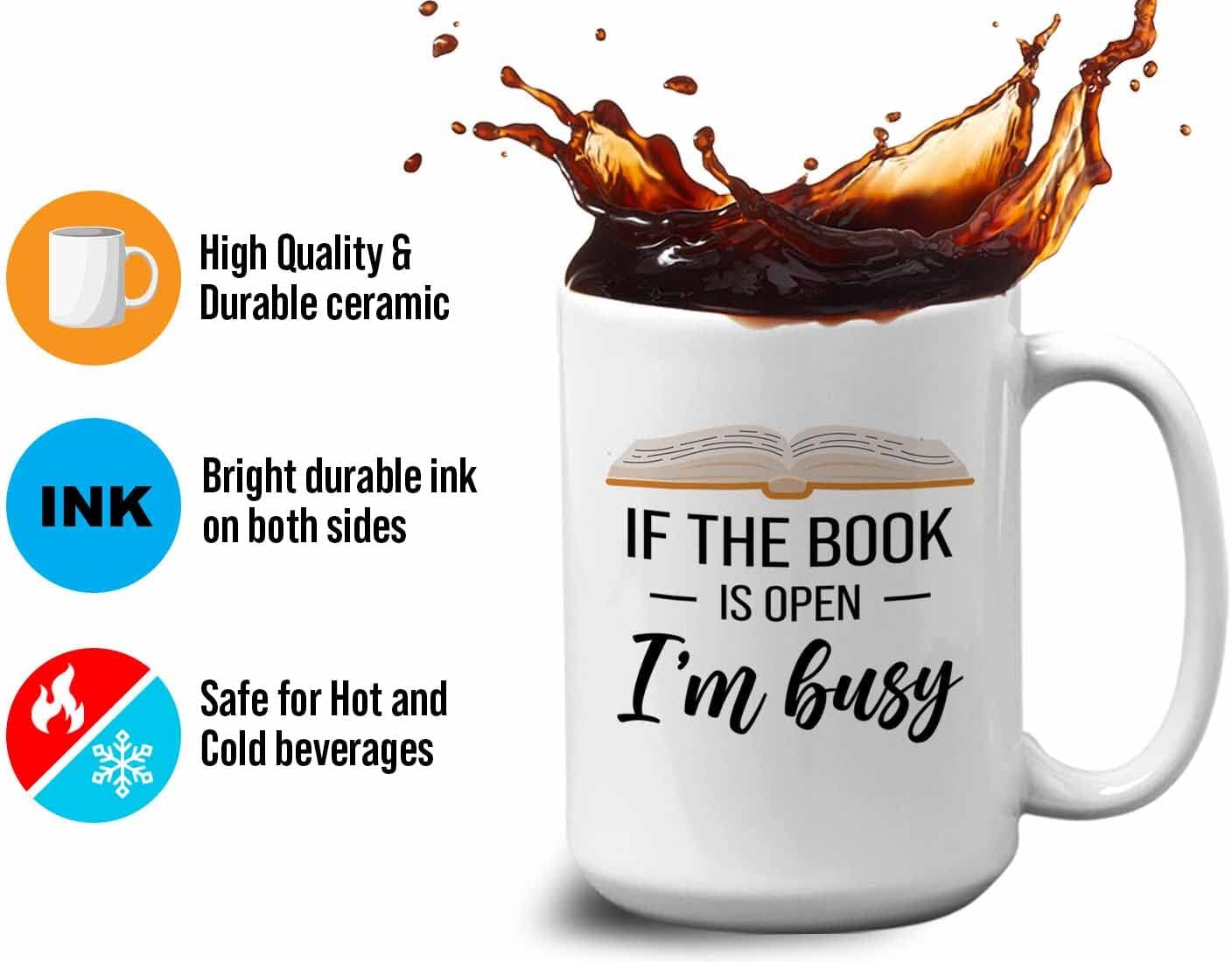 Bubble Hugs Book lovers Coffee Mug 15oz White - If Book Open - Author Writer Library Library Editor Introvert Lovers Cat Chill Relax Bookworm Reading