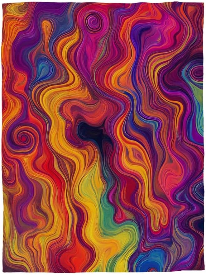 Mugod Colorful Chaotic Waves Throw Blanket Purple Fuchsia Pink Red Orange Gold Blue Rainbow Pattern Decorative Soft Warm Cozy Flannel Plush Throws Blankets for Baby Toddler Dog Cat 30 X 40 Inch