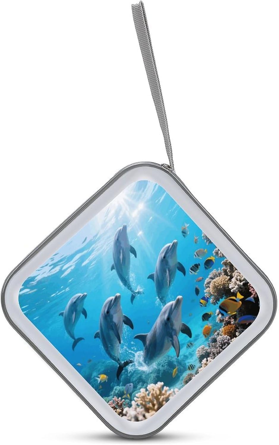 Cute Dolphins CD Case Portable Zipper CD Case 40 Capacity Hard Plastic DVD Cases Holder Large Storage Disc Wallet Bag for Car Home Travel DVD Collection Bag