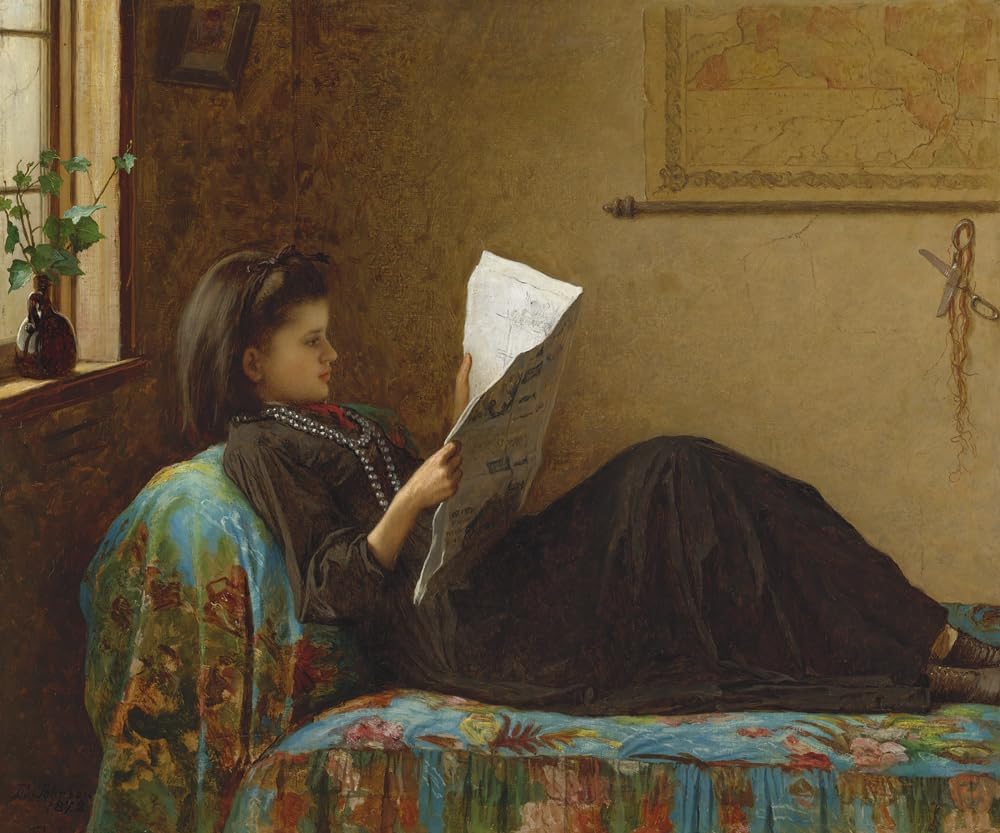 Interesting News Girl Reclining Reading a Newspaper 1872 American Painting By Eastman Johnson 20"X24" Image Size on Matte Paper Fine Art Print Poster Shipped Rolled-up