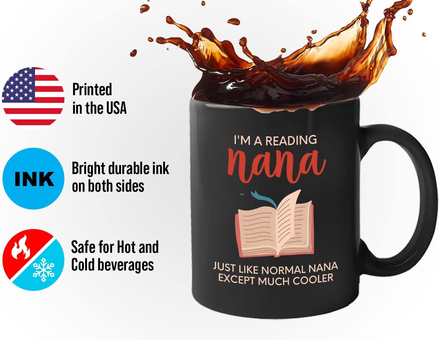 Bubble Hugs Book Lover Coffee Mug 11oz Black - Reading Nana - Reading Reader Grandma Old Lady Book Lover Bookish Novelist Librarian Writer