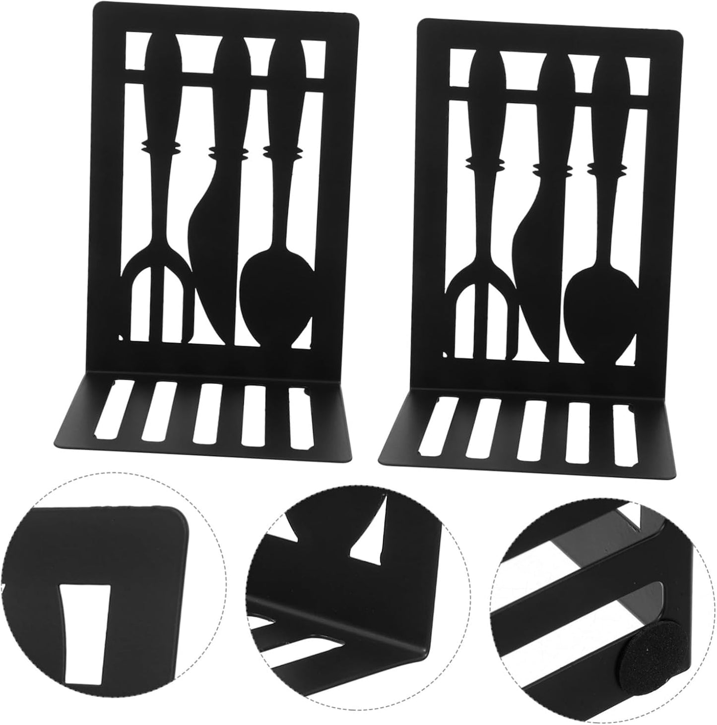 TEHAUX Decorative Metal Bookends with Cutlery Design 1 Pair Book Holder for Kitchen Cookbooks and Shelves Creative Book Organizer for Home Office and Study 6.77X4.72X3.54In