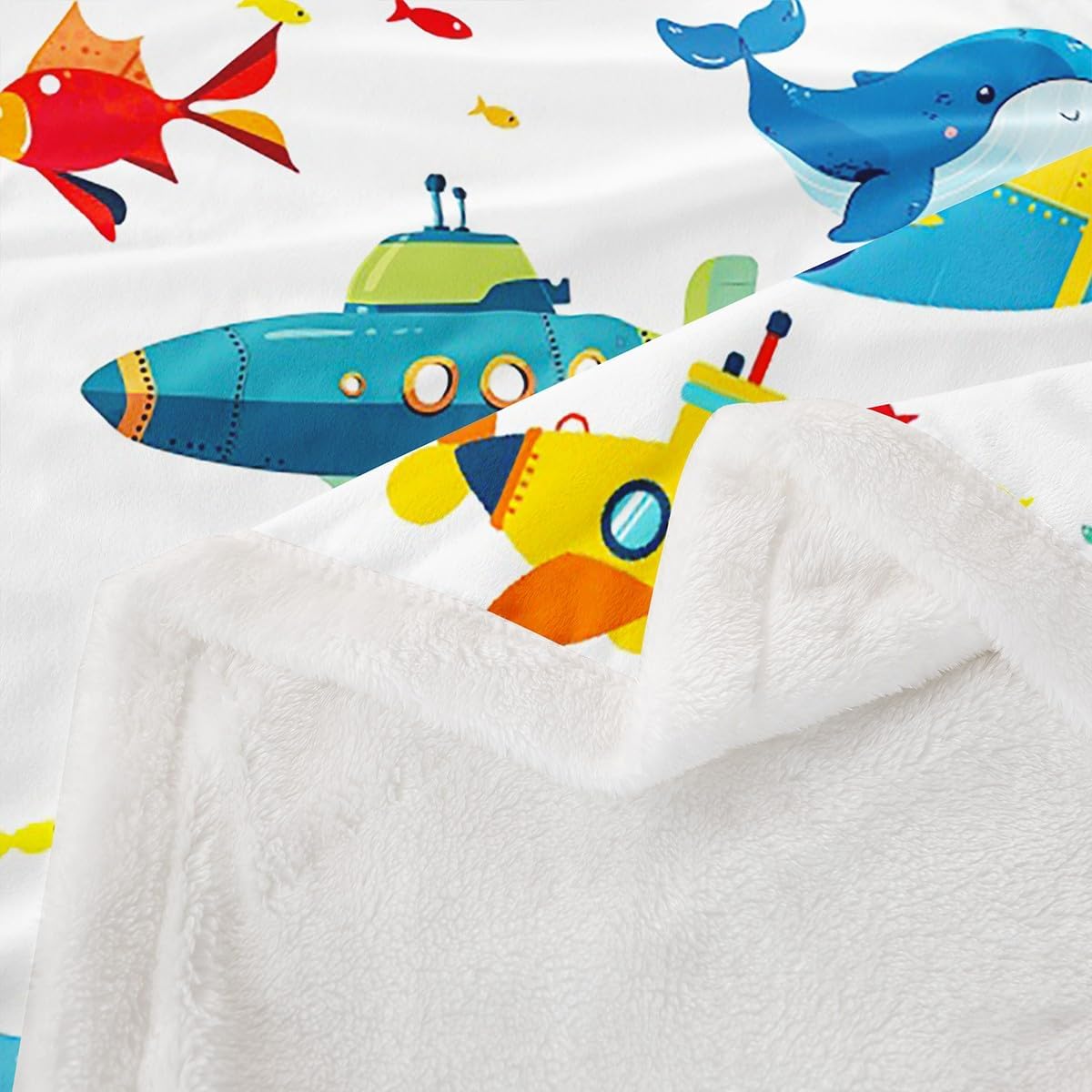 Submarines Bed Blanket Dolphin and Whale Throw Blanket Lightweight Soft Cozy Luxury Underwater World Fleece Blanket Ocean Theme Flannel Blanket for Sofa Bedroom Office Travel All Season(Twin 60"x80")