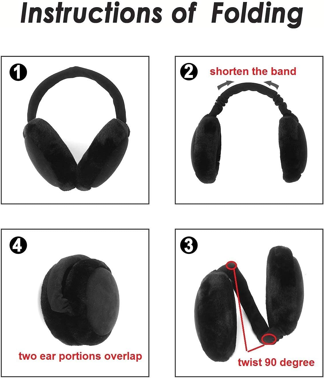 F Flammi Premium Earmuffs for Women Winter Foldable & Adjustable Ear Warmers Thermal Ear Covers