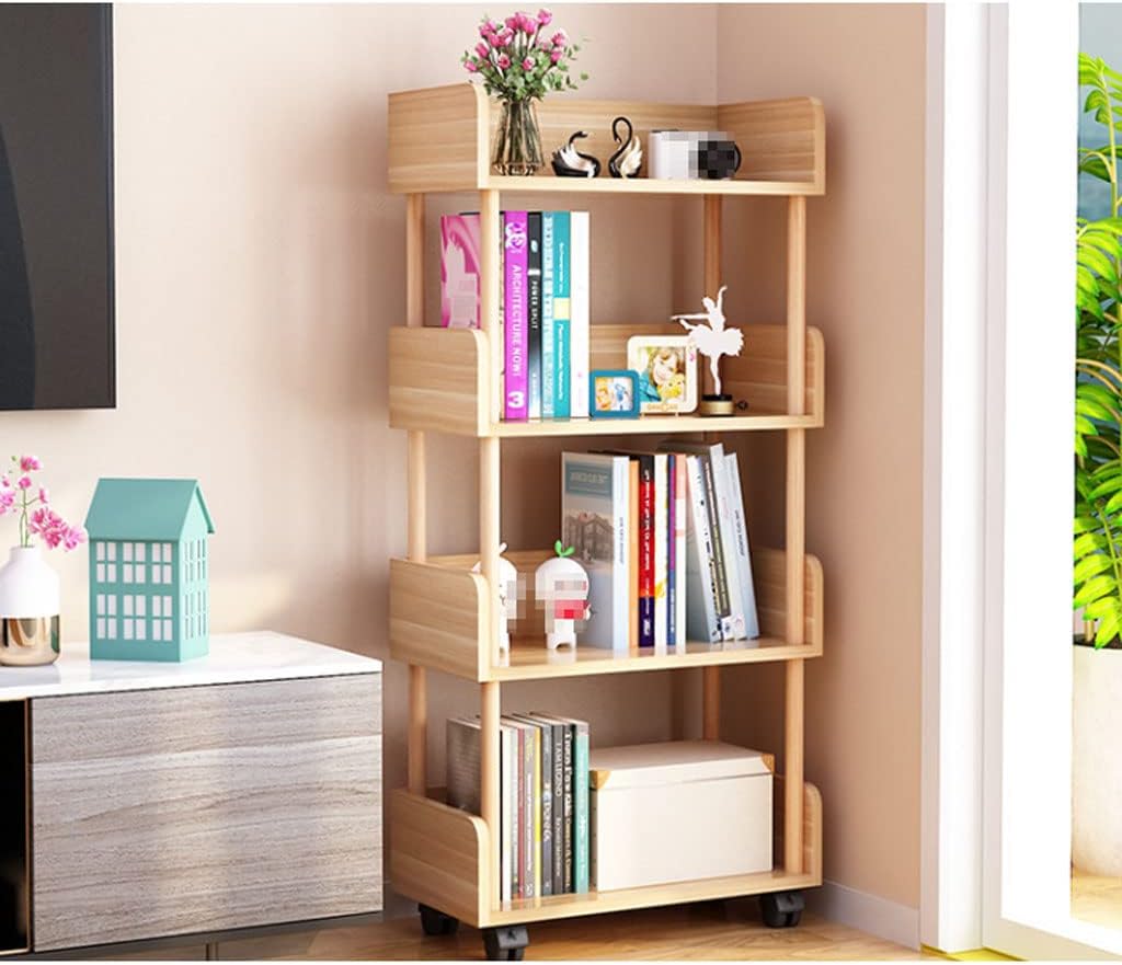 Modern Open Bookshelf with Wheels, Freestanding Multifunctional Wooden Bookcase, Stylish Storage Organizer for Home & Office, Space-Saving Display Shelf