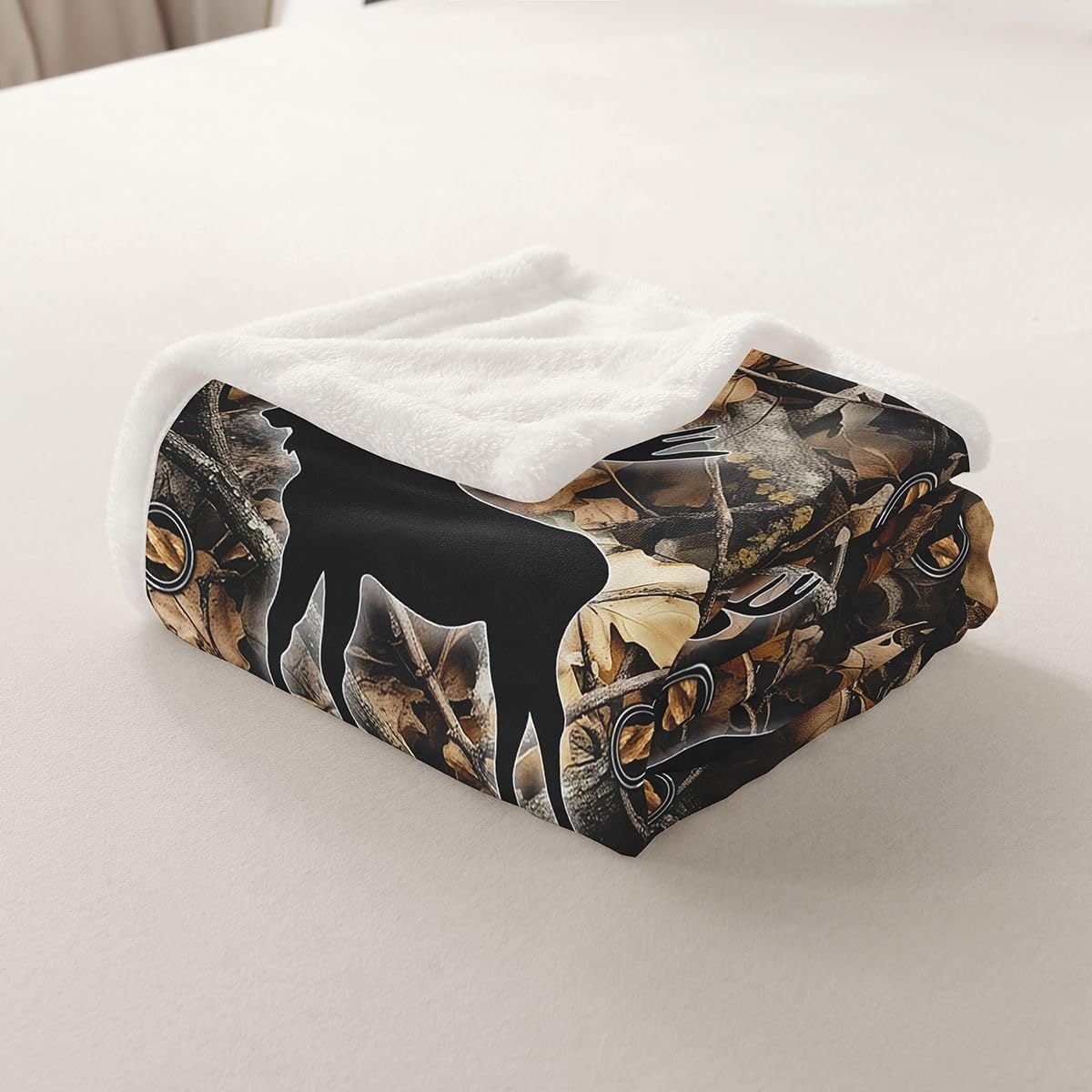 Feelyou Camouflage Sherpa Throw Blanket for Couch Deer Super Soft Cozy Fleece Wild Animal Blanket for Winter, Plush Throw Tree Branch Camo Queen 90"x90" Western Farmhouse All Season