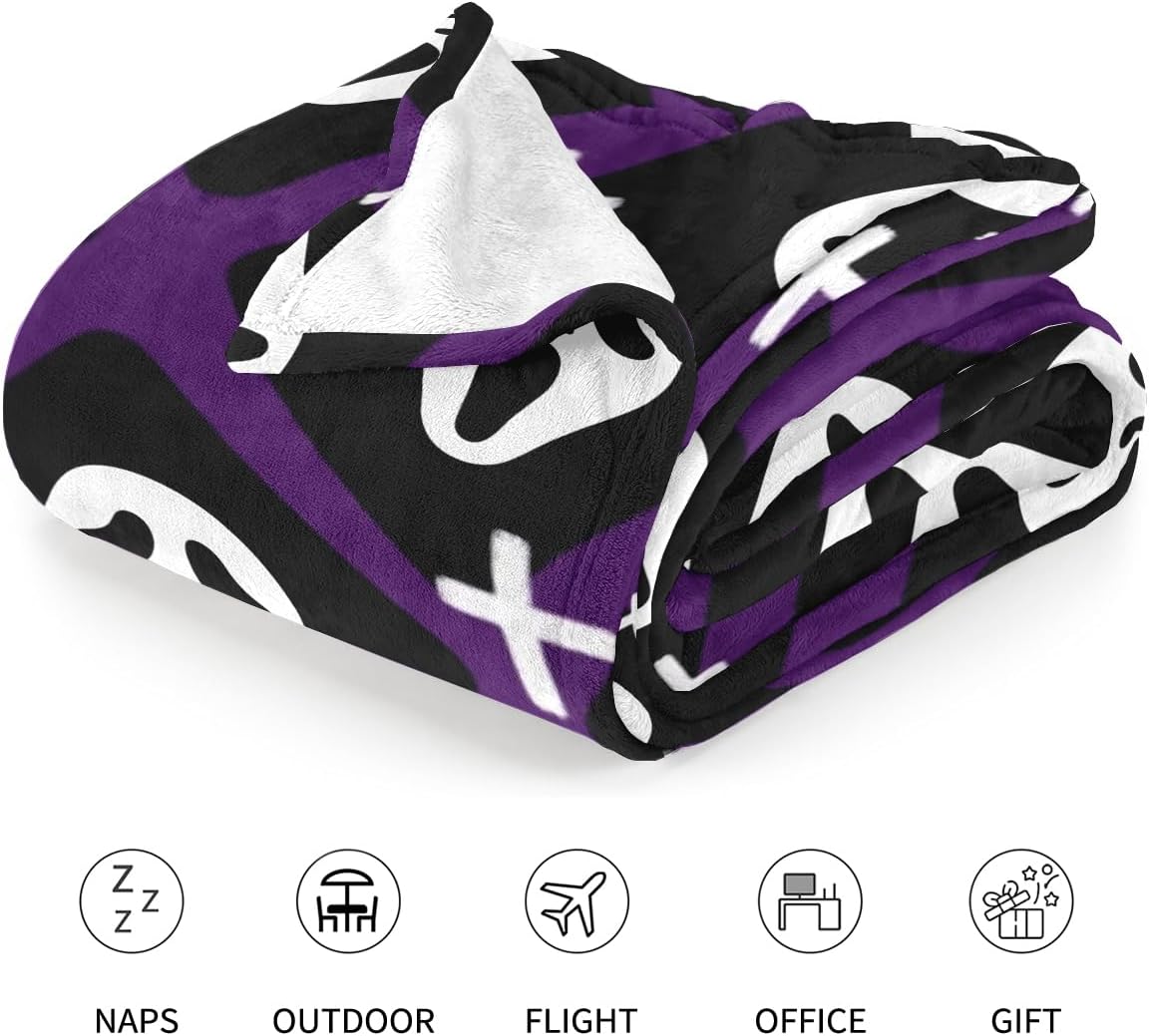 Spooky Face Throw Blanket, Purple and Black, Halloween Ghost Blankets Fuzzy Gifts for Sofa Couch Bedroom (60 x 80 inch)