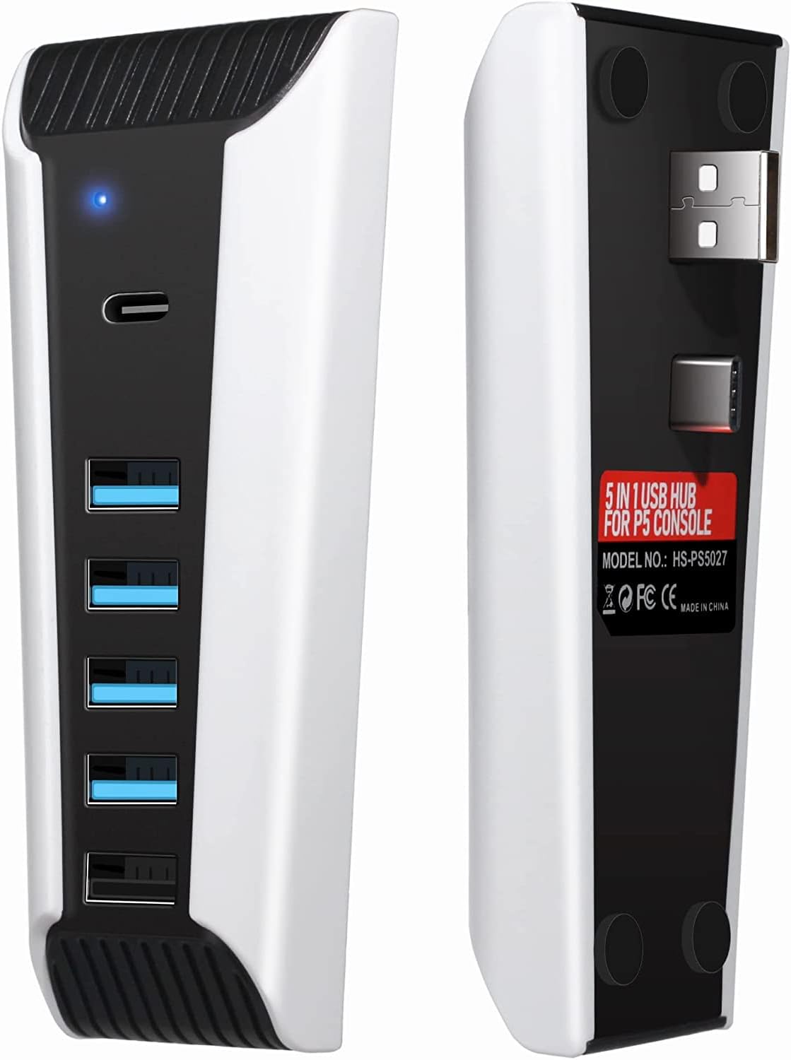 5 Port USB Hub for PS5,USB High-Speed Expansion Hub Charger USB Extender Compatible with PlayStation 5 Game Consolewith 4 USB + 1 USB Charging Port + 1 Type C Port