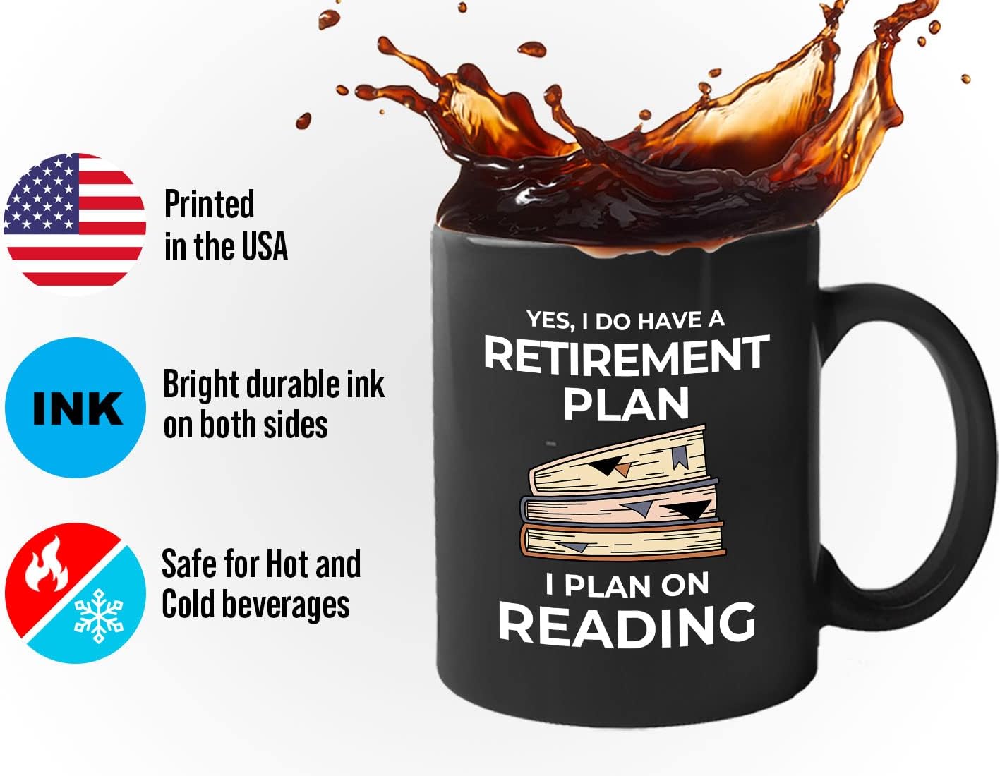 Bubble Hugs Book Lover Coffee Mug 11oz Black - Retirement Plan Reading - Reading Retired Coworker Employee Retirement Reader Stack of Books Book Lover Bookish Novelist Librarian Writer