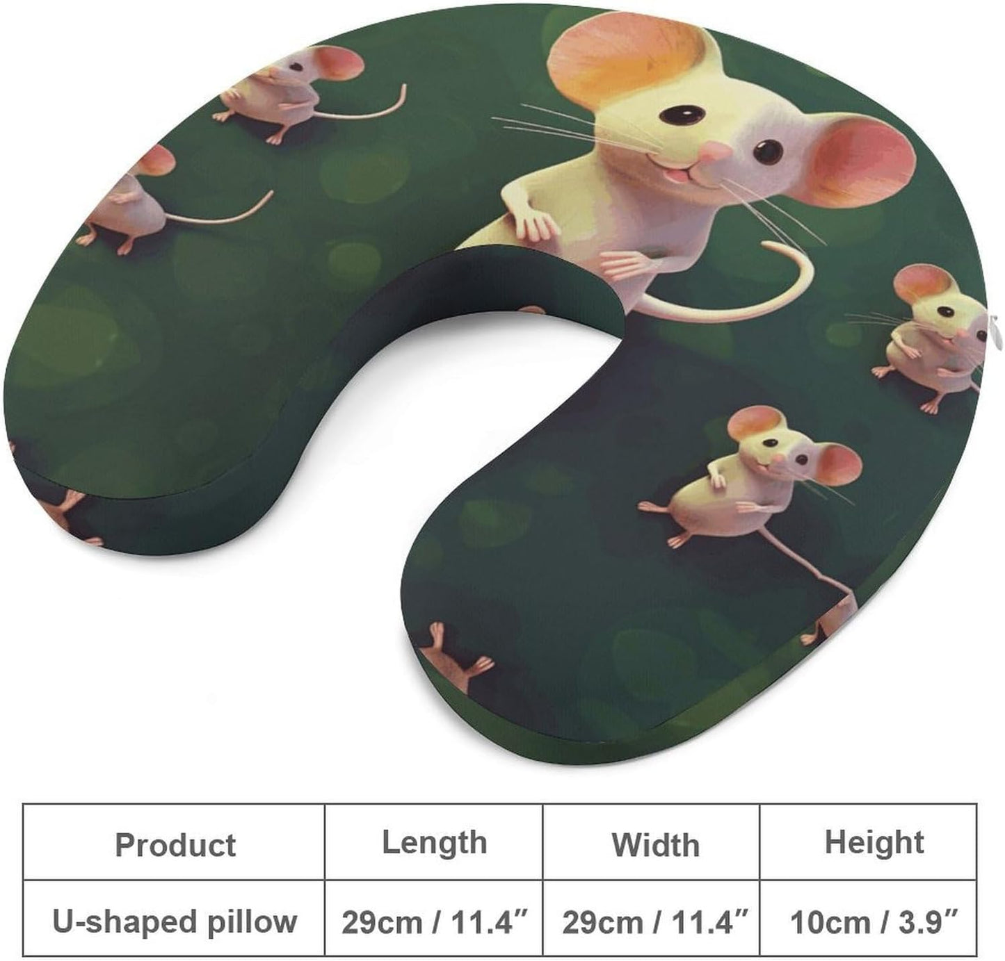 Cute Mouse Neck Pillow Memory Foam U Shaped Pillows Portable Pillows for Shoulder Travel Head Support Pillow with Concealed Zipper for Airplane Car Home Office