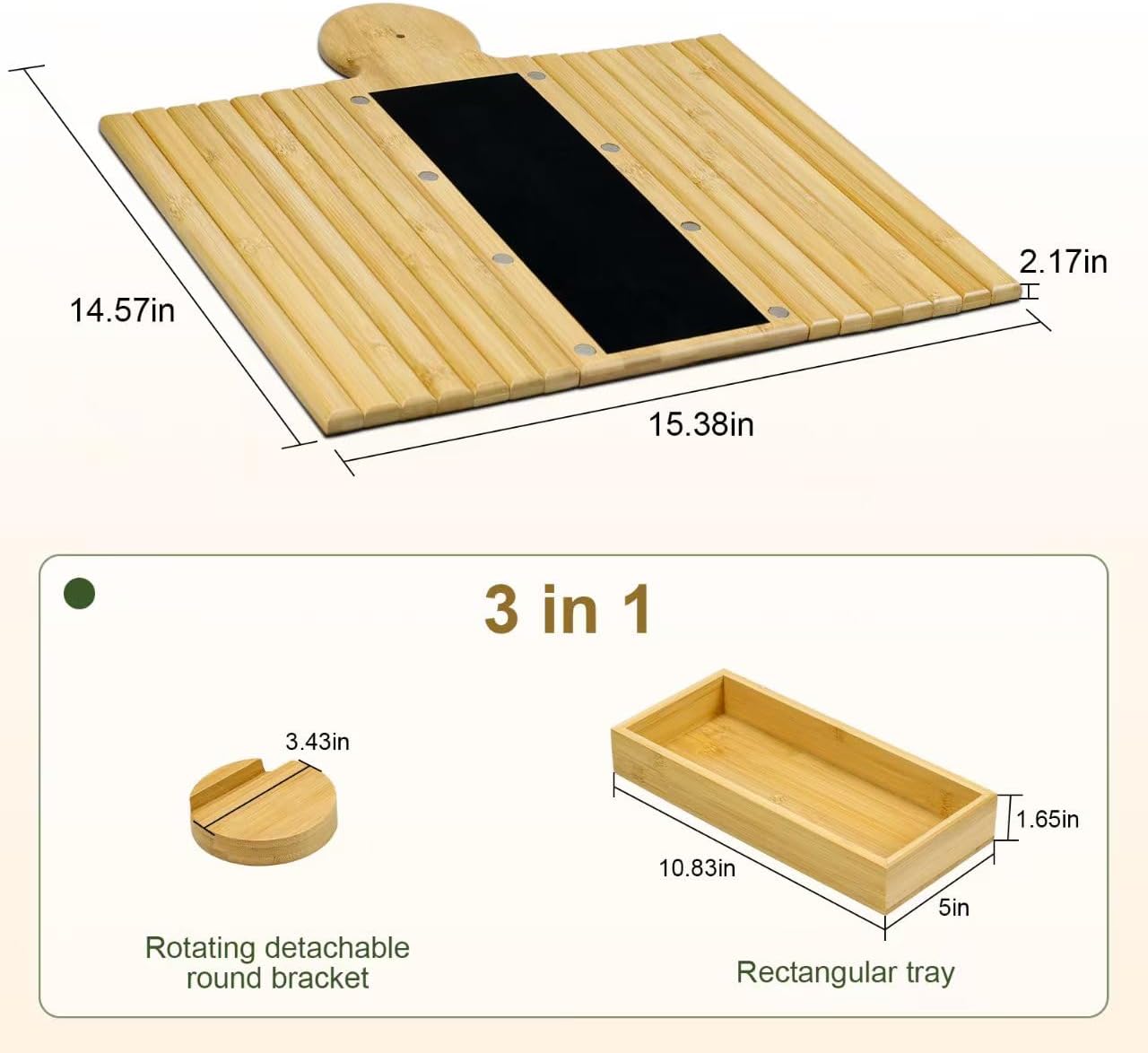 Couch Armrest Table, 3-in-1 Magnetic Removable Sofa Handrail Table,Bamboo Sofa Cup Holder for Meals, Beverages and Mobile Phones (Natural)