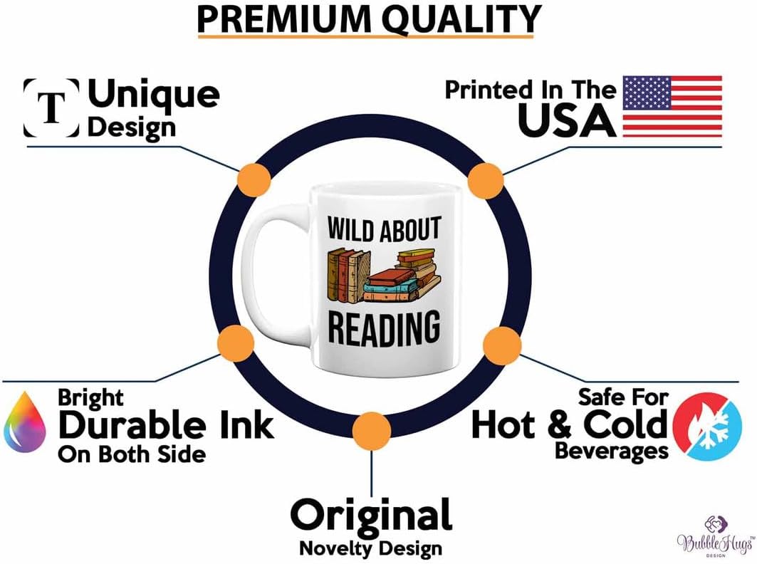 Reading Bookworm Coffee Mug 11oz White - Wild About Reading - Reading Reader Book Worm I Know Things Book Addict Book Lover Bookish Novelist Librarian Writer