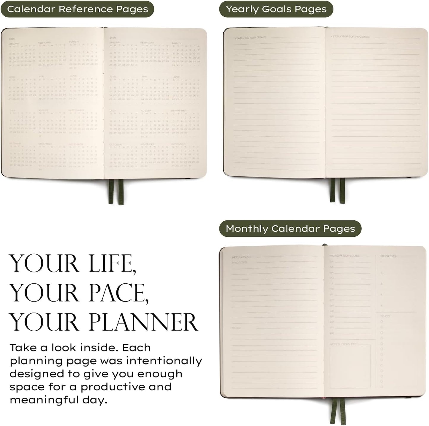 Anecdote Daily Planner w/ 2026-2027 Calendar | Start Anytime 26 Weeks Undated | 1 Page per Day | 8.5" x 5.2" | Hardcover To-Do List Organizer, Plan Your Success, Achieve Productivity Goals (Evergreen)