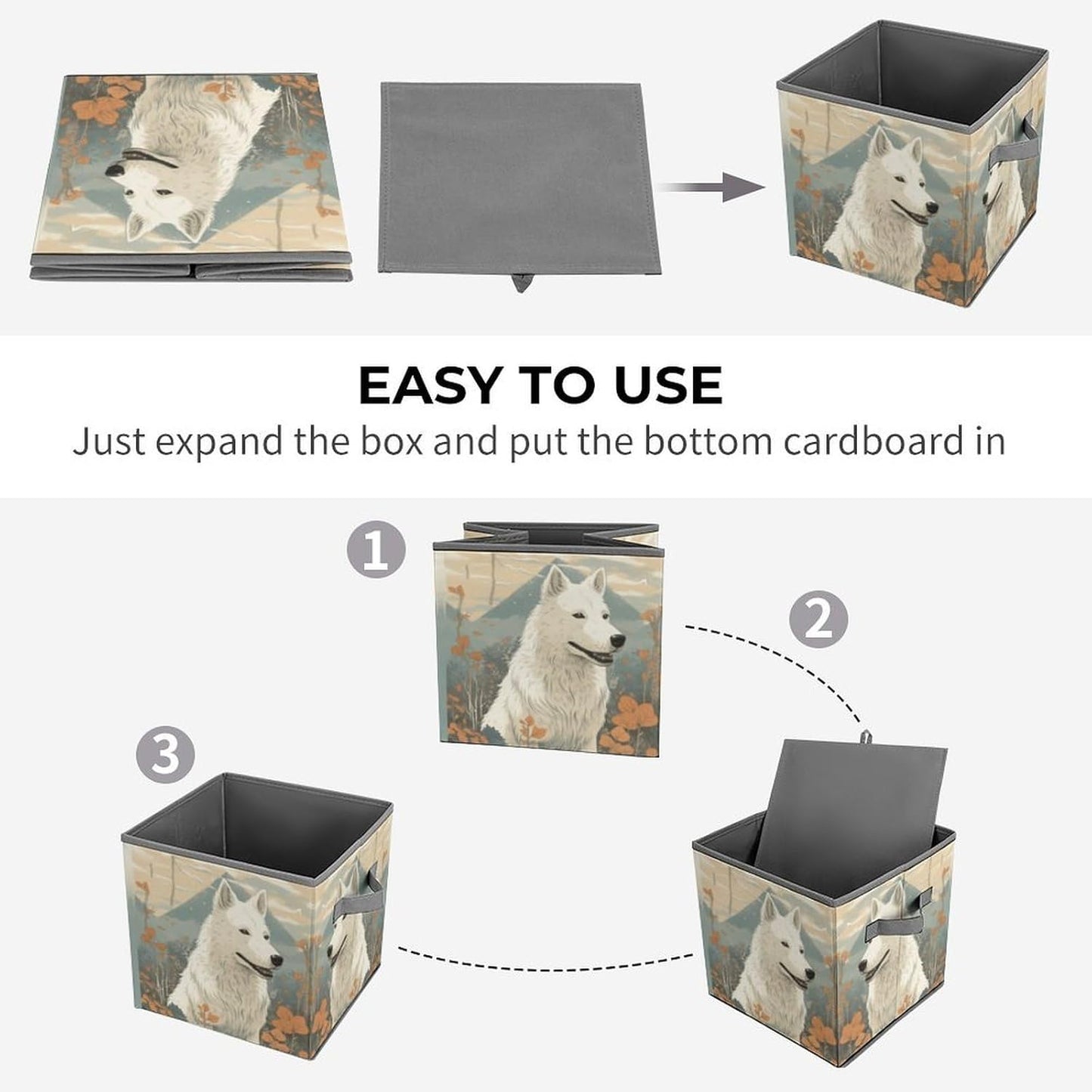 Pen Next to Dog Storage Bins with Handles Fashion Large Storage Cubes Sturdy Foldable Storage Boxes Space-Saving Storage Baskets for Home Office Clothes Closet Organizers