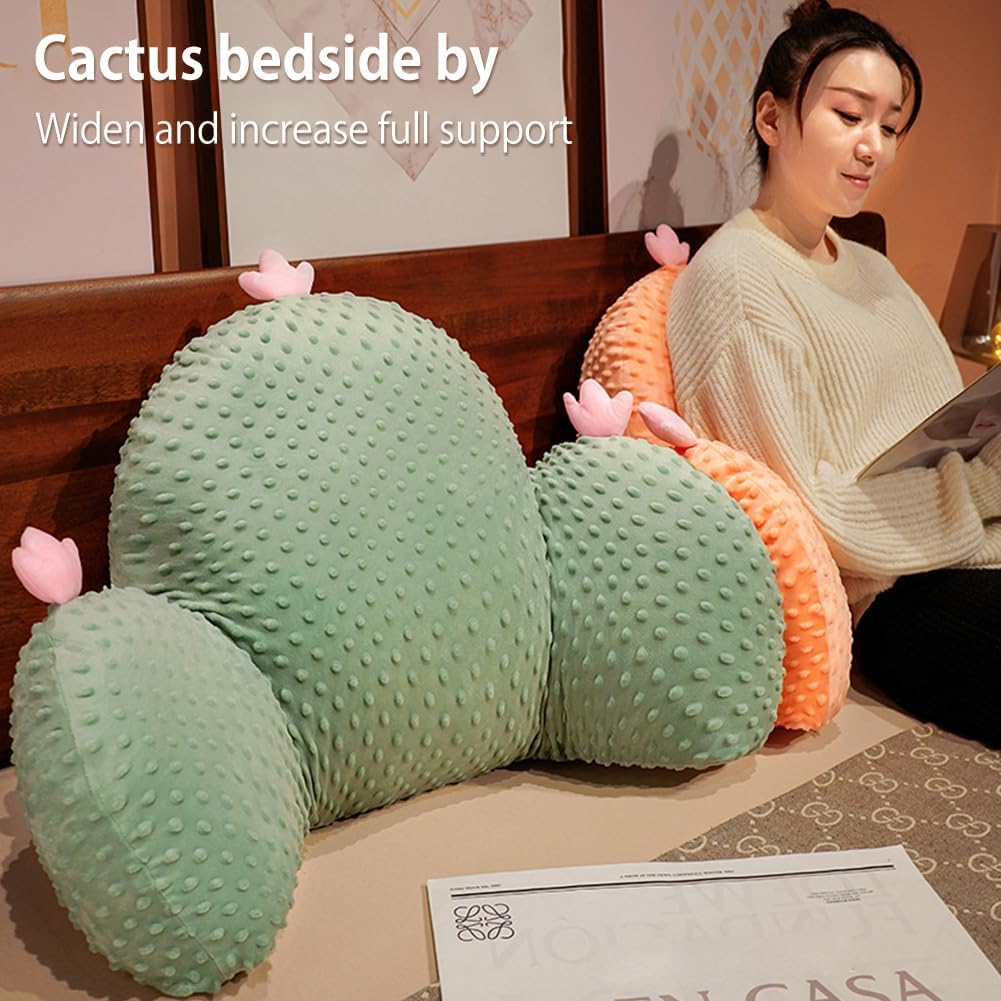 Reading Pillow for Bed Sitting Up - Backrest Pillow with Arms for Adults, Cute Cactus Back Support Pillow for Bed/Couch/Chair, Large Lumbar Pillow,Soft Bedside Companion (Dark Green,Large)