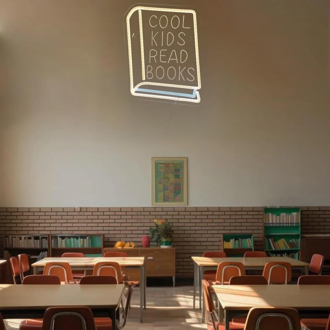 Cool Kids Read Books Neon Sign for Wall Decor LED Sign for Classroom Bookstore Reading Corner Library Dimmable Neon Lights 11.8 * 10.6 Inches
