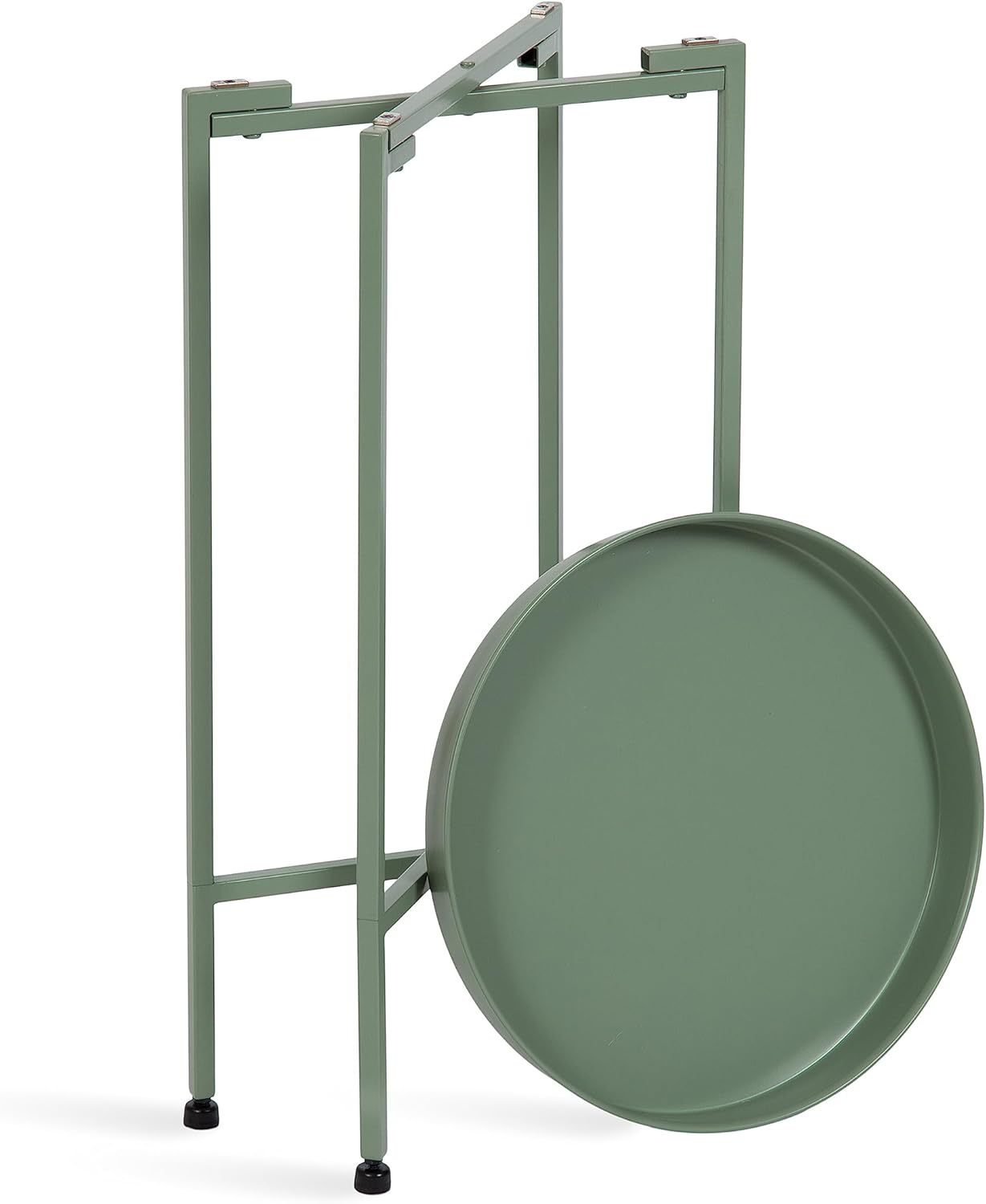 Kate and Laurel Celia Round Metal Foldable Accent Table; 15 x 26; Green; Transitional Small Side Table with a Removable Magnetic Tray Tabletop and Space-Saving Folding Base