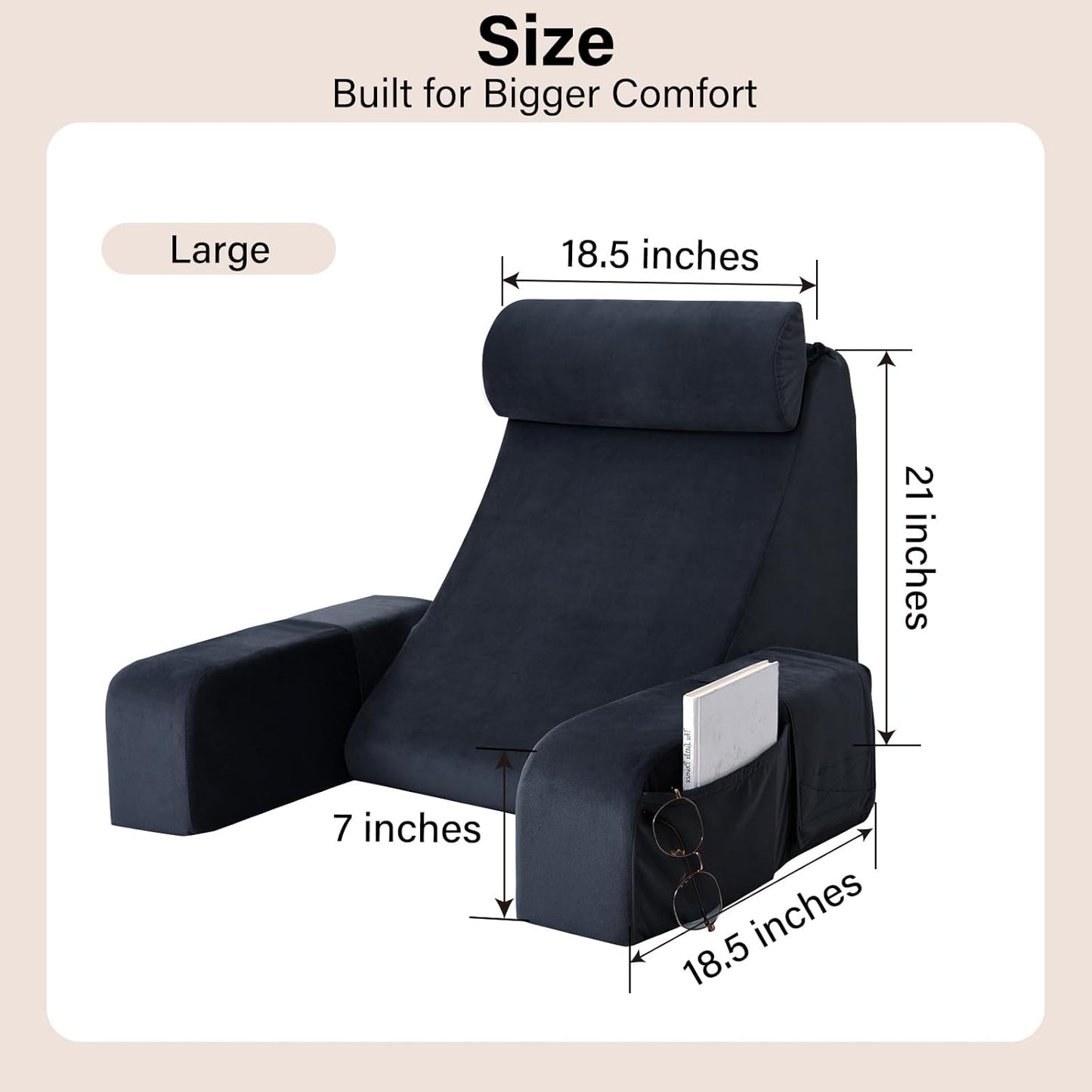 ENITYA Reading Pillow for Sitting in Bed Adult, 21" Large Back Pillow for Sitting up, Bed Rest Pillows for Reclining/Watching TV/Reading/Gaming/Resting in Couch or Floor, Black