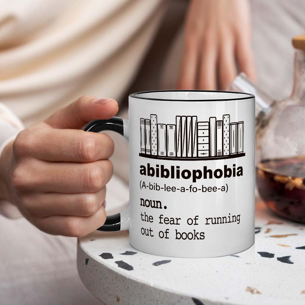 Funny Abibliophobia Mug - Book Lover Gifts for Women Men - Book Lover Mug - Funny Christmas Gifts for Librarian Reader 11OZ