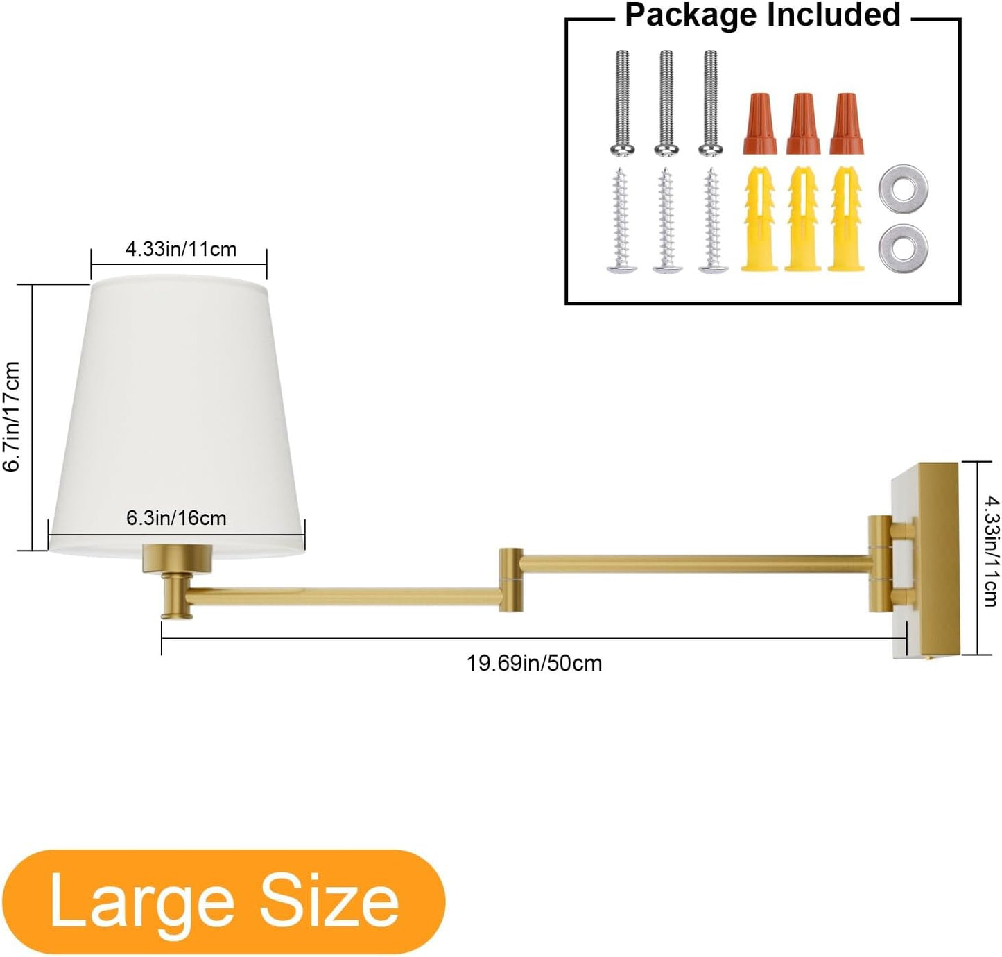 Aipsun Gold Wall Sconce Set of 2, Swing Arm Wall Lamps, Modern Bedroom Wall Sconce Fixtures with Fabric Lampshade for Reading Hallway Living Room(Exclude Bulb)