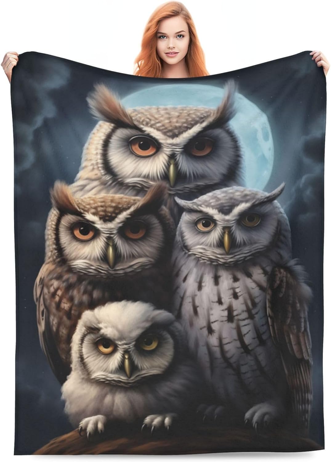 Cute Owl Blanket for Adults Kids Gifts for Owls Moon Lovers Flannel Throw Blankets Soft Comfy Lightweight for Home Decor Couch Bed Sofa 60x50 Inches