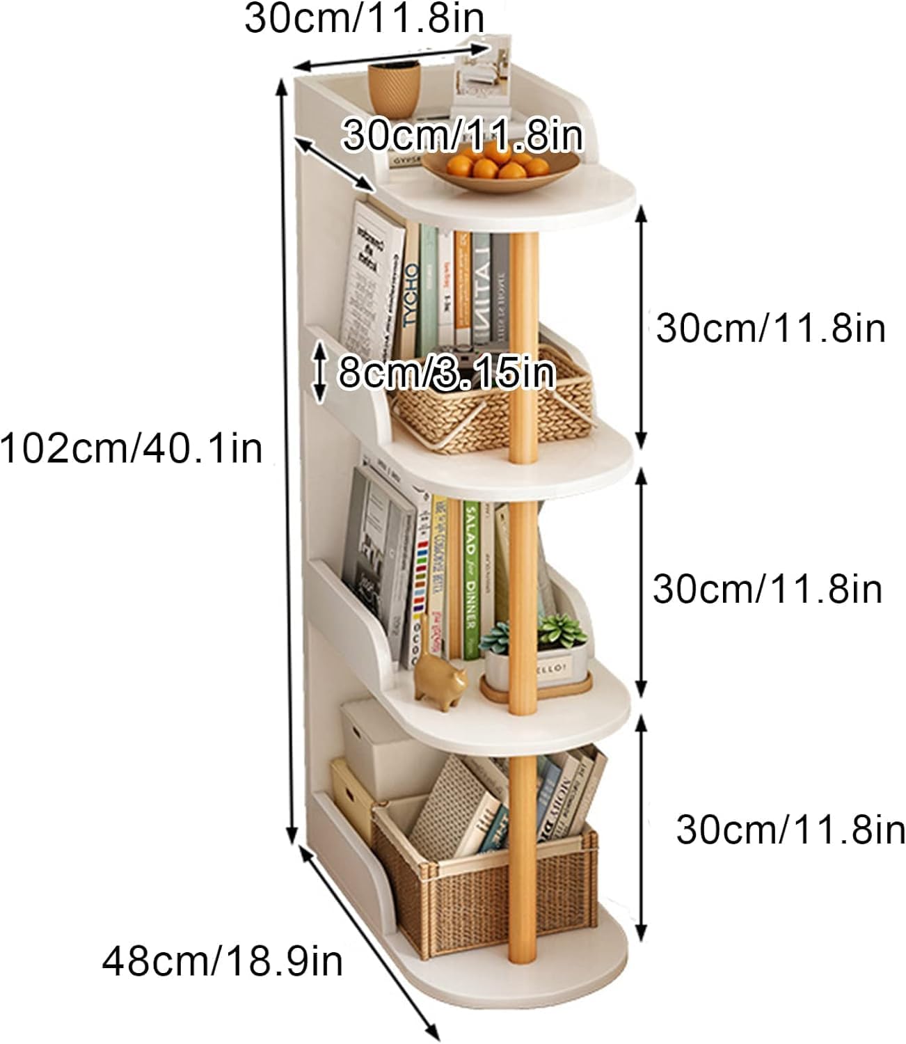 IRYZE Modern Open Bookshelf Corner Bookshelf Free-Standing Wooden Book Rack Small Spaces Bookcase Storage Organizer for Home Office Multifunctional Display Stand (Color : White, Size : 4 Tier)