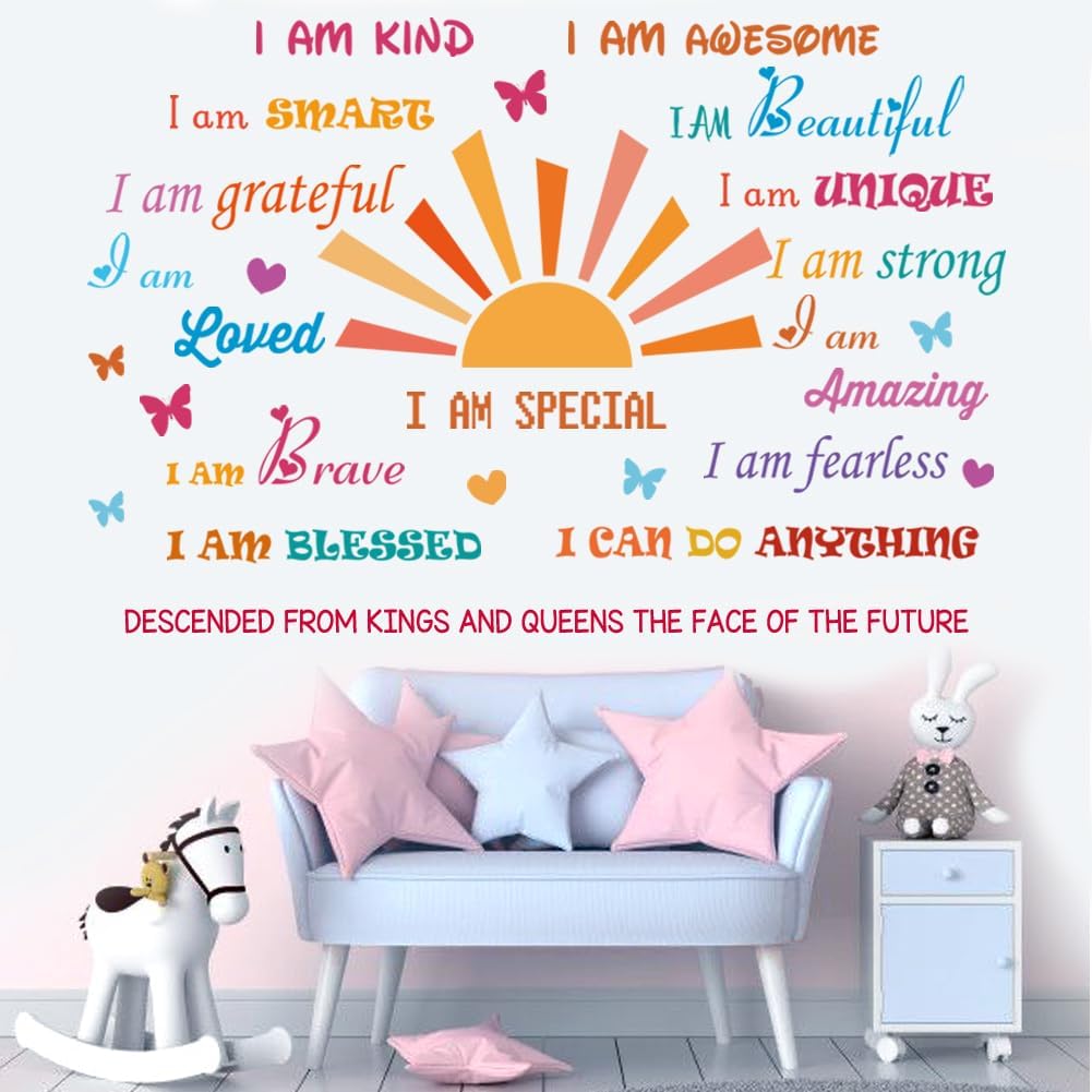 Inspirational Quotes Motivational Sayings Half Sun Peel and Stick Wall Art Decals for Baby Nursery Kids Bedroom Living Room Decoration