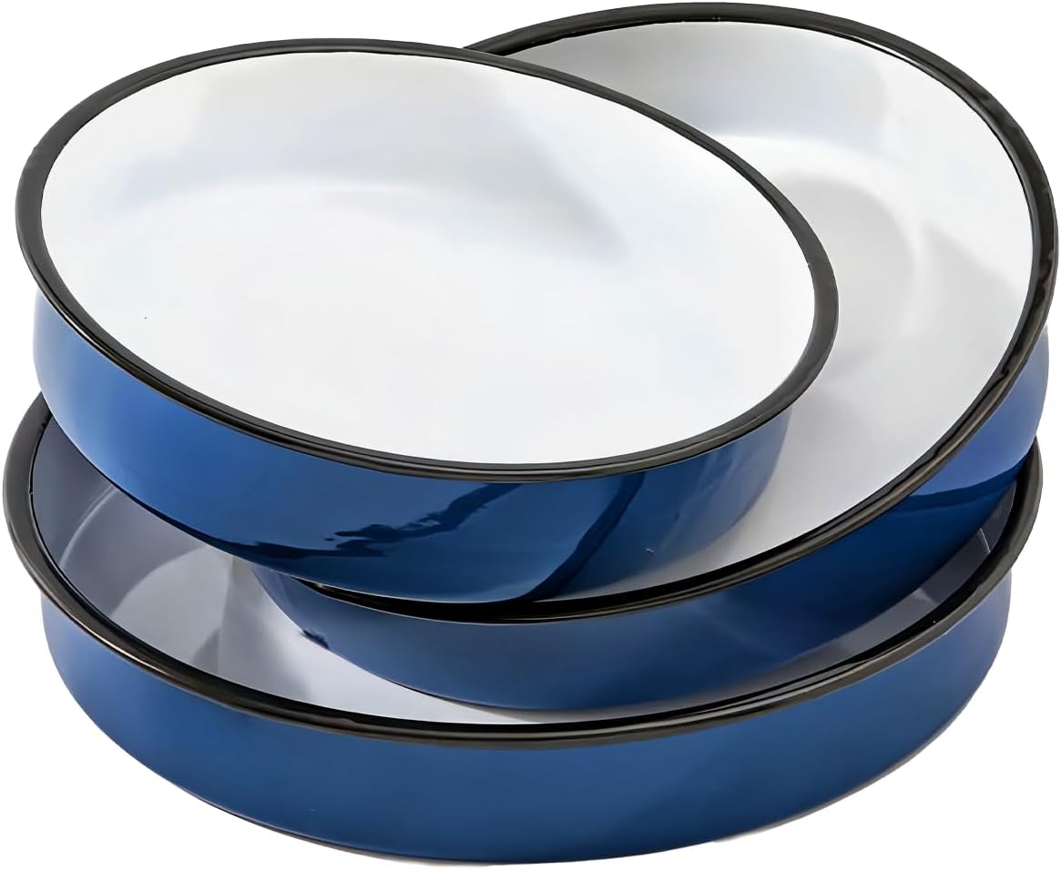 3-Pack Enamel Roasting & Baking Pan Set 10/12/14 Inch Round Cake Pans for Turkey Pizza Casseroles Desserts Oven& Dishwasher High Temperature Resistance Baking Dishes for Mom Wife Valentine's Day
