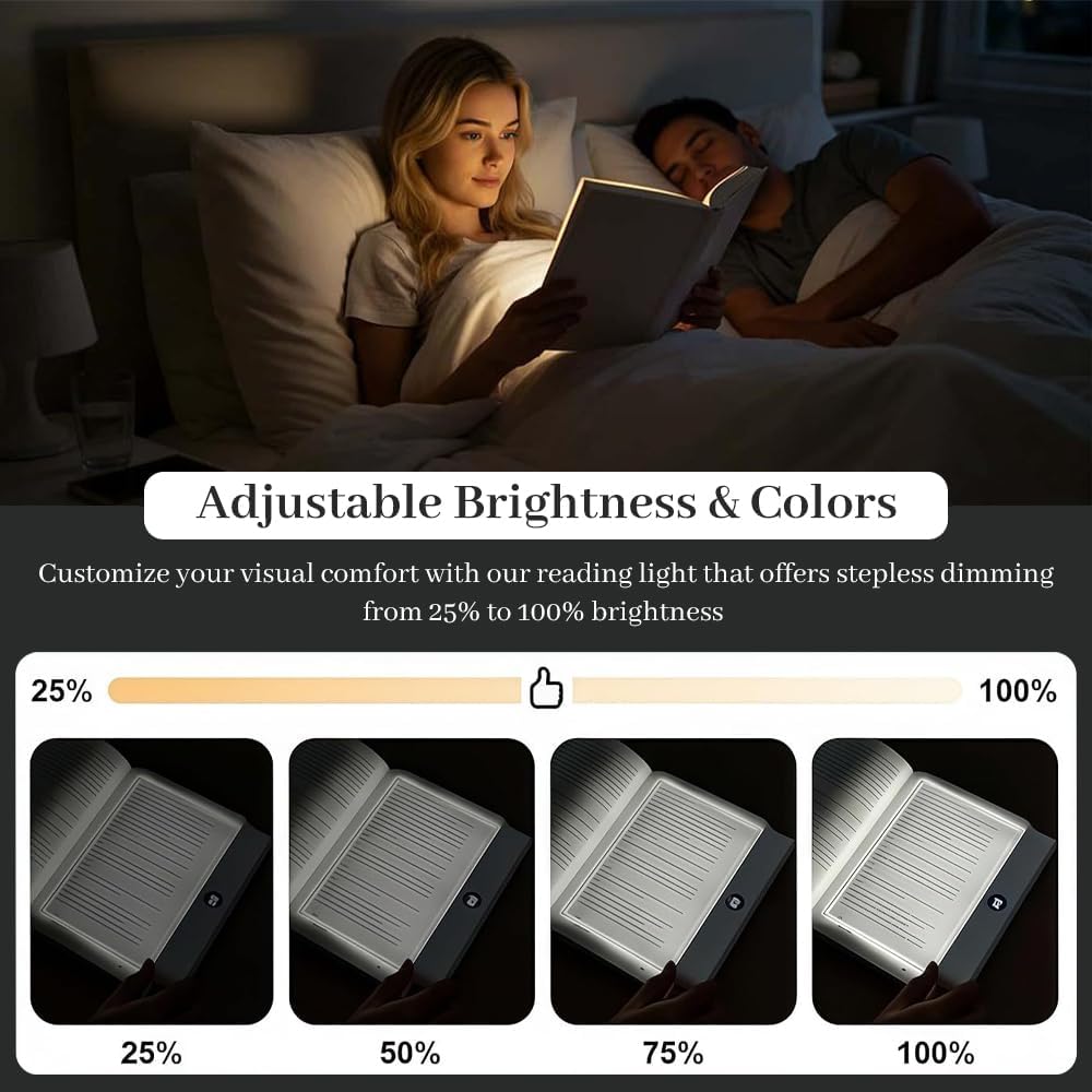 LED Book Light for Reading in Bed, Rechargeable Reading Light with 3 Colors & Stepless Dimming, Night Light with Timer for Adults, USB Eye-Friendly Lamp (Blcak)