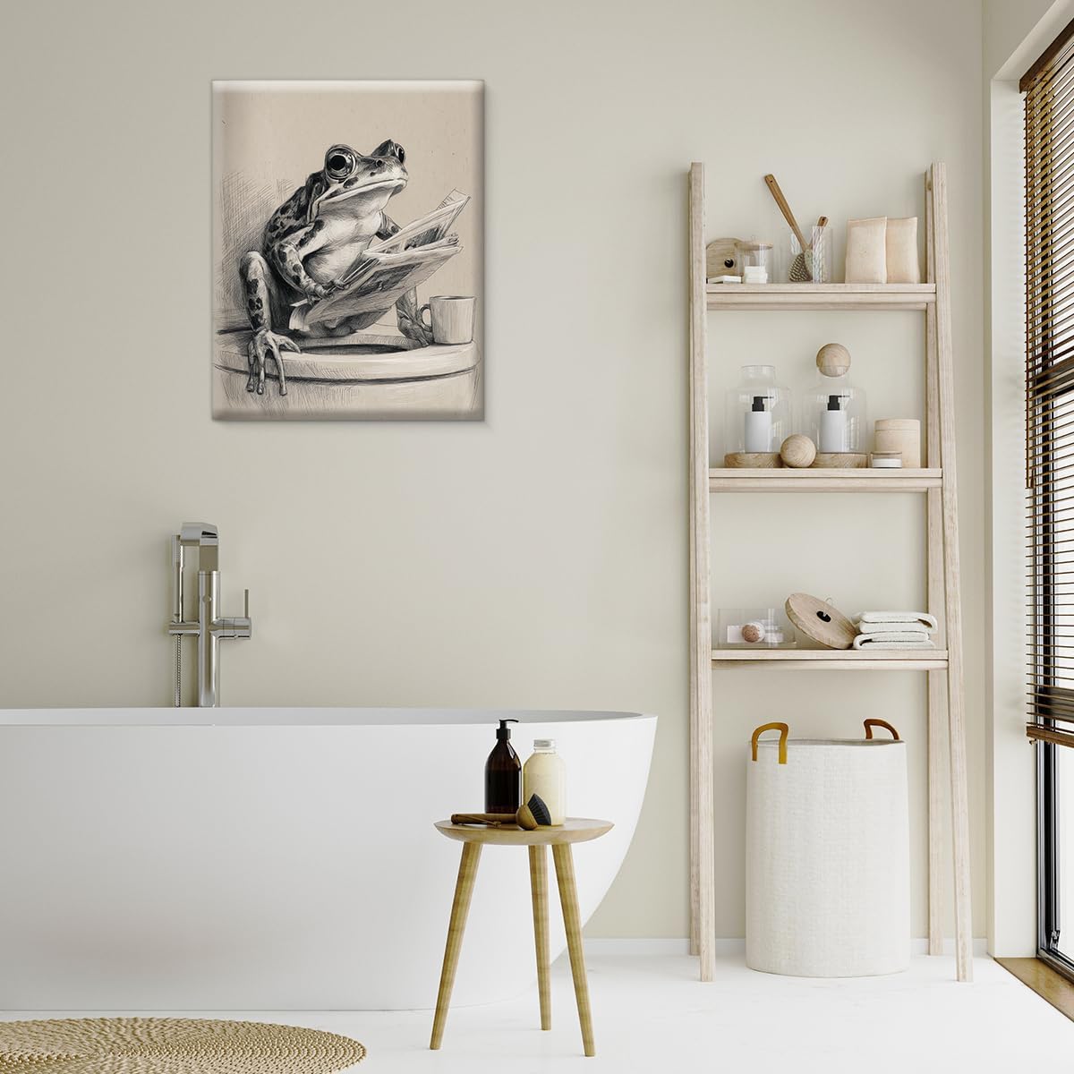 Funny Retro Frog Bathroom Wall Art Frog Reading Newspaper on Toilet Canvas Print Poster Funny Animal Bathroom Wall Decor 8x10 Inch Framed