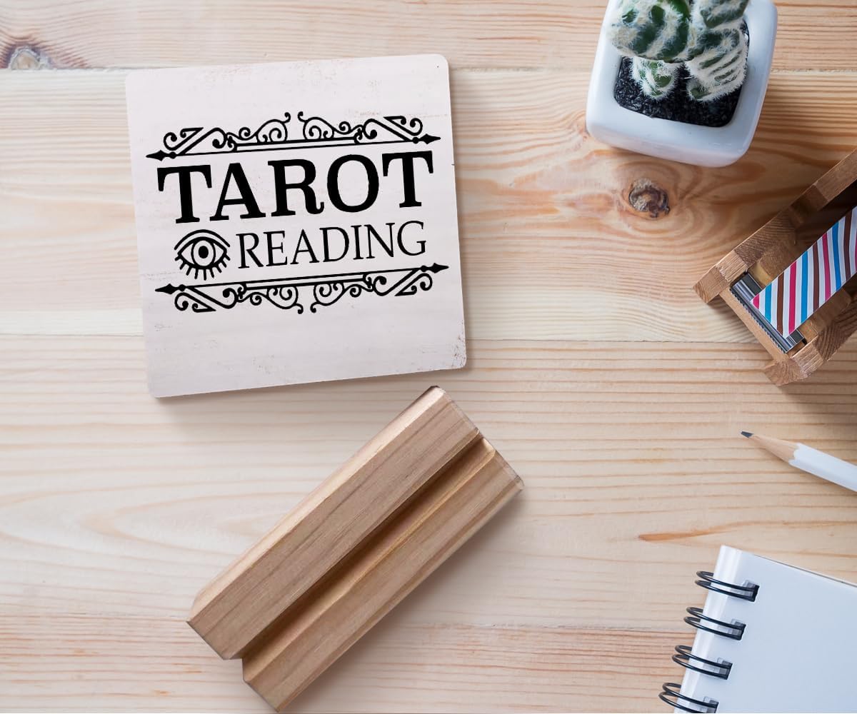 Vintage Tarot Reading Wood Plaque with Wooden Stand,Mystical Arts Psychic Wooden Plaque Sign Desk Decor for Home Dorm Table Shelf Decoration