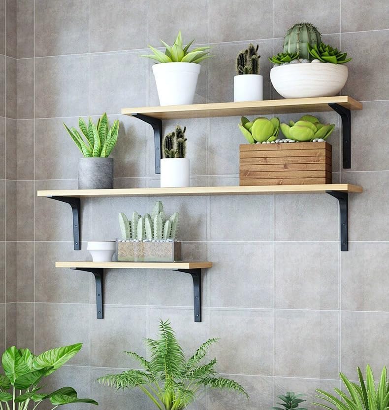 Floating Shelves, Wooden Wall Mounted Farmhouse Shelves for Wall Plants Decor, Book Storage Shelves for Bedroom Living Room (Carbonized Black, Set of 2, Large)
