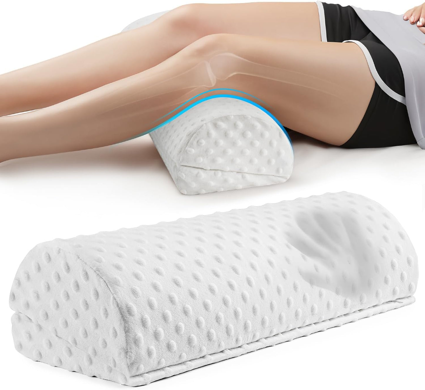 Half Moon Leg Bolster for Back Sleeping- Adjustable Height Under Knee Pillow for Ankles- Pure Memory Foam Leg Pillow for Sleeping on The Bed- Bubble