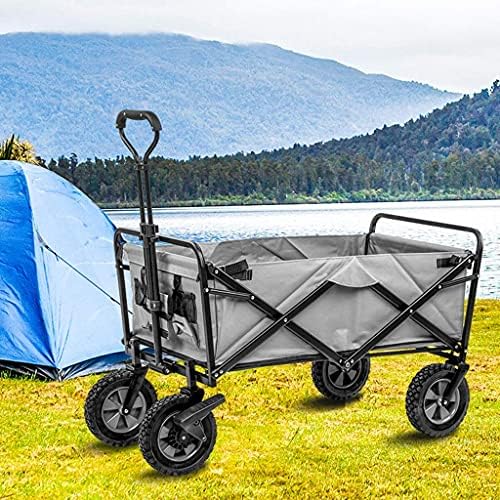 Folding Trolley Cart Outdoor Folding Utility Wagon 4 Wheeled Folding Camping Cart Utility Garden Trolley Portable Outdoor Handcart with Brake for Beach Picnic Load-Bearing 100KG / 220lbs (Style 3)