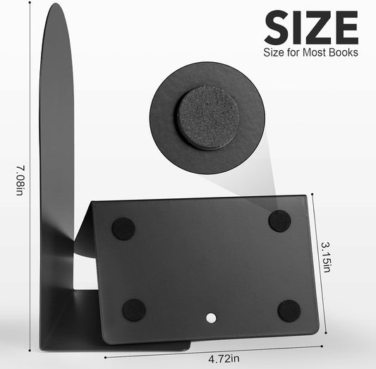Metal Book Ends for Shelves - 6Pcs Bookends for Heavy Books Non-Skid Decorative Book Stopper to Hold Books/CDs for Home Office School and Desktop Organizer, Black