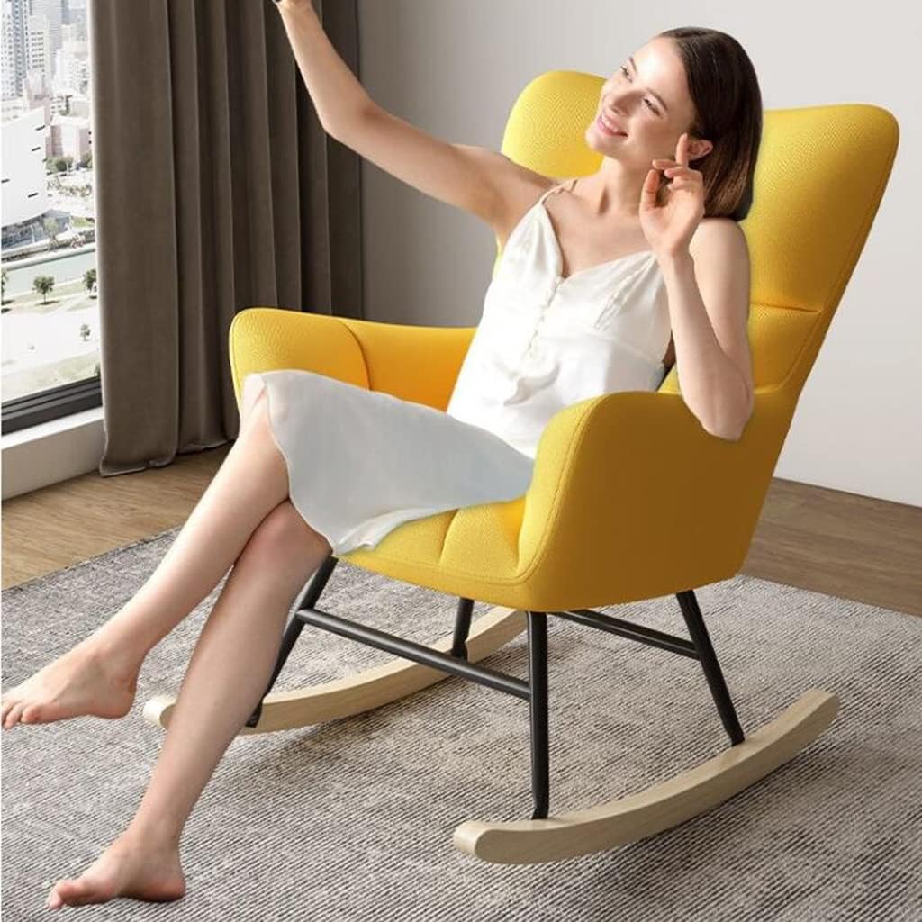 LSLYTQ Single Rocking Chair Patchwork Fabric Leisure Chair High Back Padded Living Room