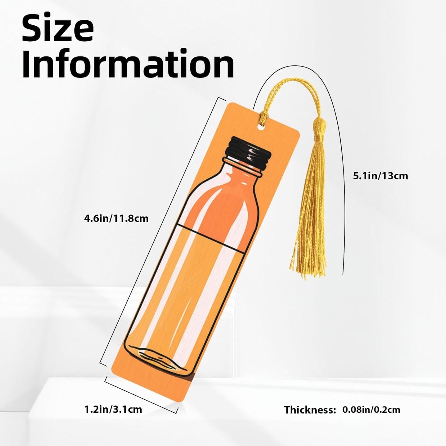 Orange Bottle of Water Bookmarks Gifts for Women Men, Wooden Bookmarks for Book Lovers, Vintage Book Marks Ornaments with Tassel, Unique Personalized Reading Page Markers Gold
