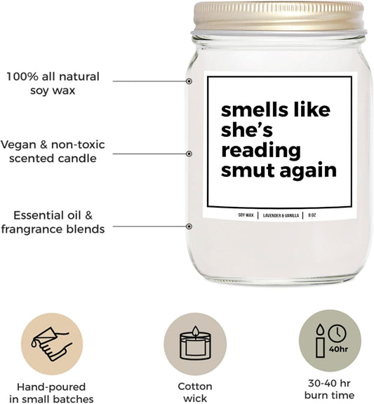 You Nique Designs Smut Candle 8oz - Smut Reading Lovers Candles - Smutty Book Lovers Surprise Ideas, Funny Reader Gifts - Smutty Gifts - Smut Book Merch (Lavender & Vanilla)