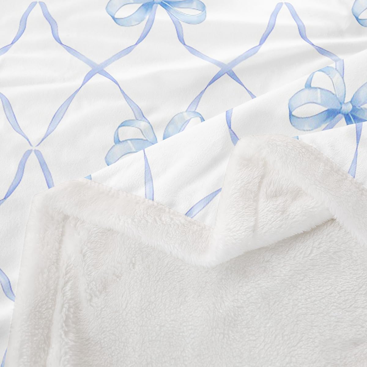 Erosebridal Bowknot Blanket Throw 50"x60" Bow Knot Throw Blanket for Kids Butterfly Knot Bow Tie Fleece Blanket Aesthetic Coquette Bedroom Decor Geometric Cartoon Blue Sherpa Blanket