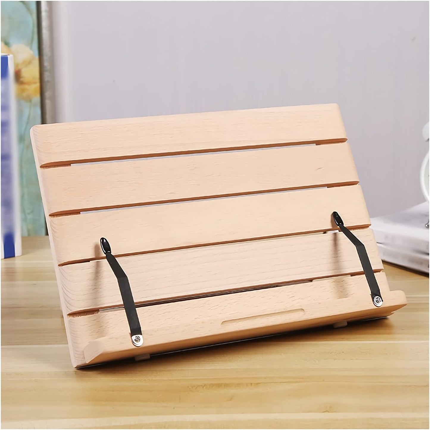 Book Stand Cook Book Stand for Desk Adjustable Book Recipe Holder Tray with Page Paper Clips Foldable Tablet Smartphone Laptop Stands