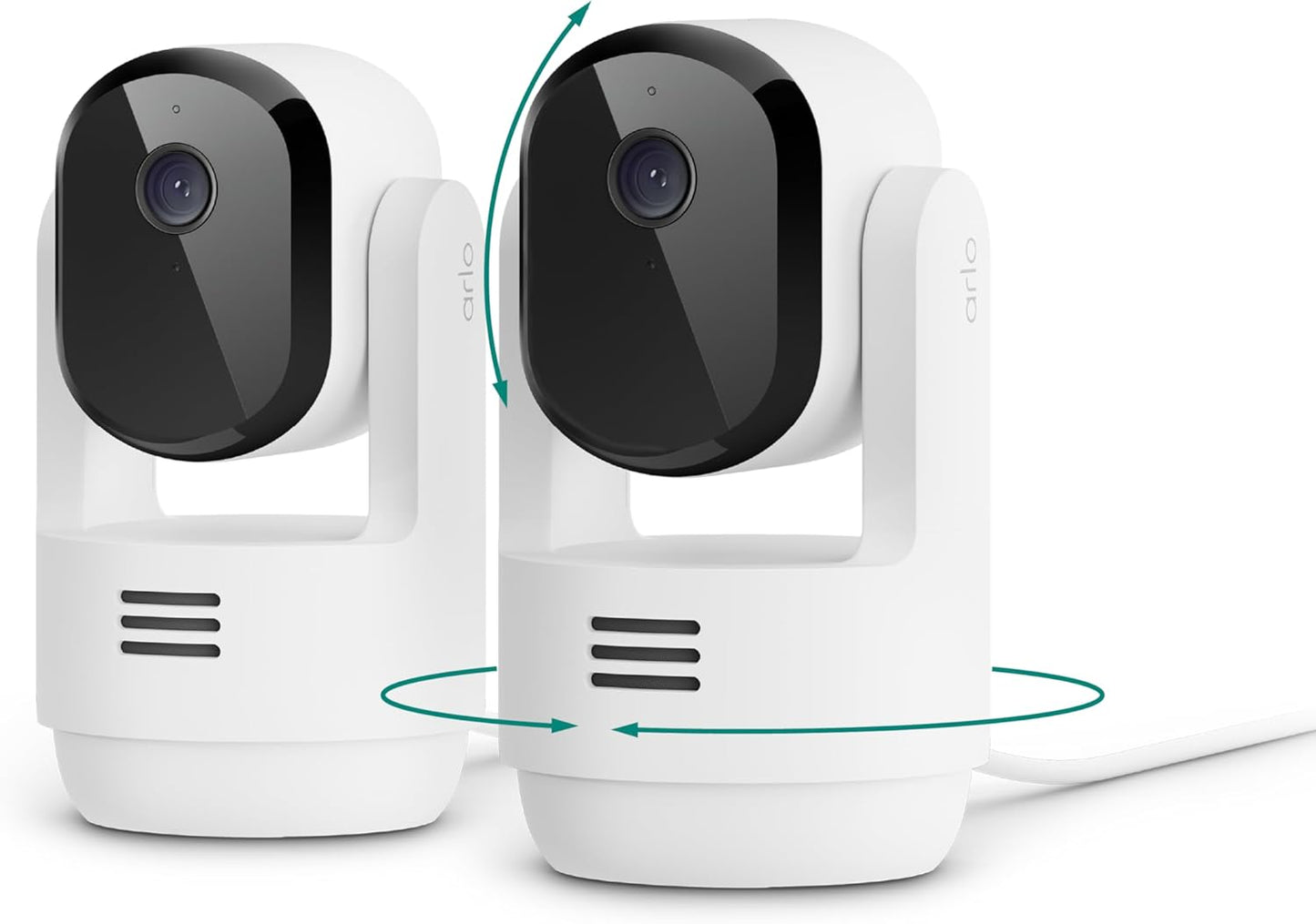 Arlo Essential Indoor Pan Tilt Security Camera 2K (2025 Release) - Wired Plug-in Power, Person Recognition, Animal Detection, Animated Preview, 1-Month Secure Plan, Auto Motion Tracking, 2 Cam, White