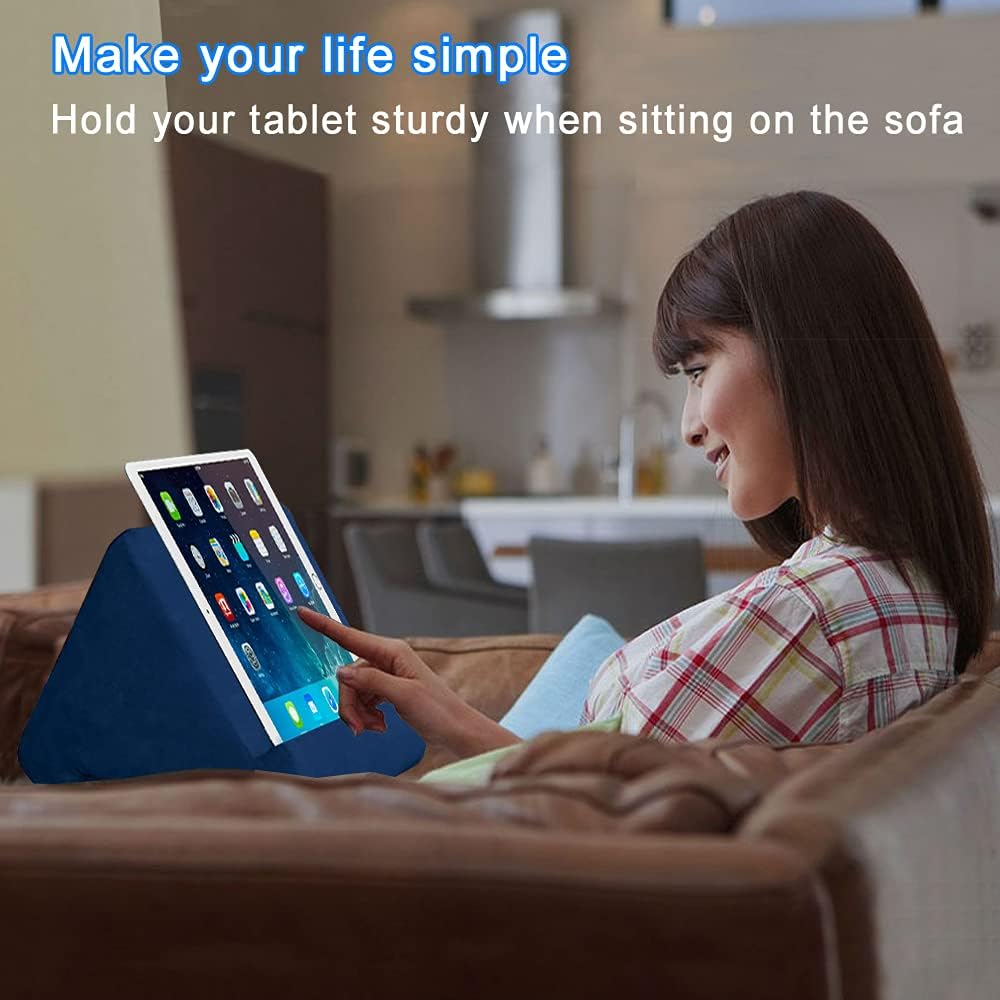 Tablet Pillow Stand - Tablet Holder Dock for Bed with Multi-Viewing Angles, Compatible with iPad Pro 9.7, 10.5,12.9 Air Mini 4 3, Kindle, Galaxy Tab, E-Reader (Blue)