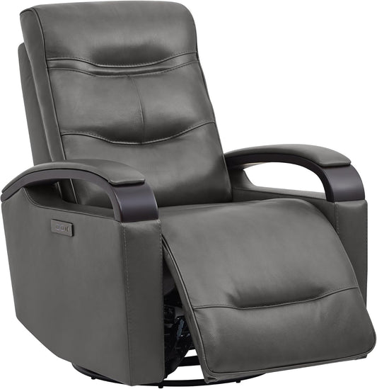 Power Swivel Rocker Recliner Chair, Electric Glider Recliner with USB Charging, Leather Recliner Chair with Wooden Armrests and Layer Backrest, Modern Lounge Chair for Living Room
