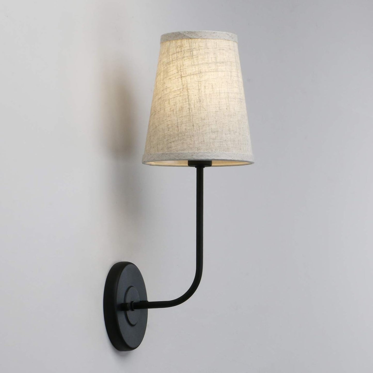 Pathson Set of 2 Vintage Wall Sconces Linen Fabric Shade, Hardwired Bathroom Vanity Lights Dark Black Finish, Industrial Wall Mounted Fixture for Bedroom Living Room (Black)