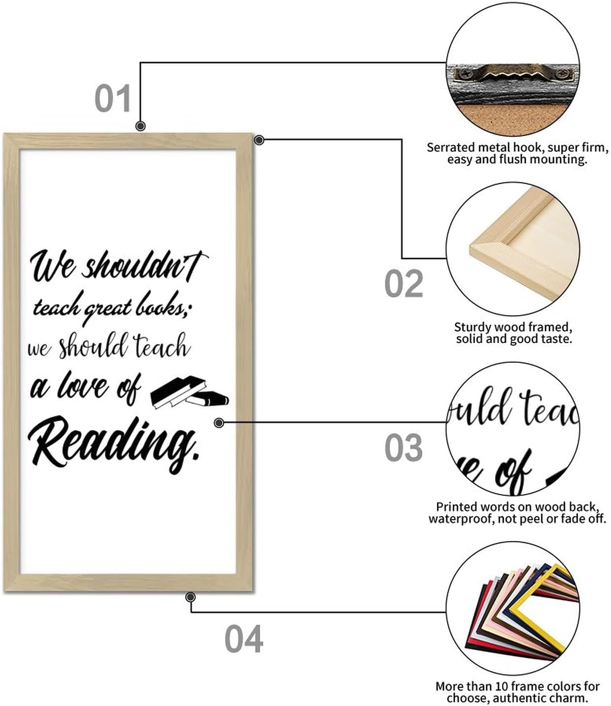Framed Wood Sign Inspirational Quotes We Shouldn't Teach Great Books We Should Teach a Love of Reading Bible Quotes Beige Frame Wooden Plaque for Front Door Farmhouse Wall Decor 22x12in