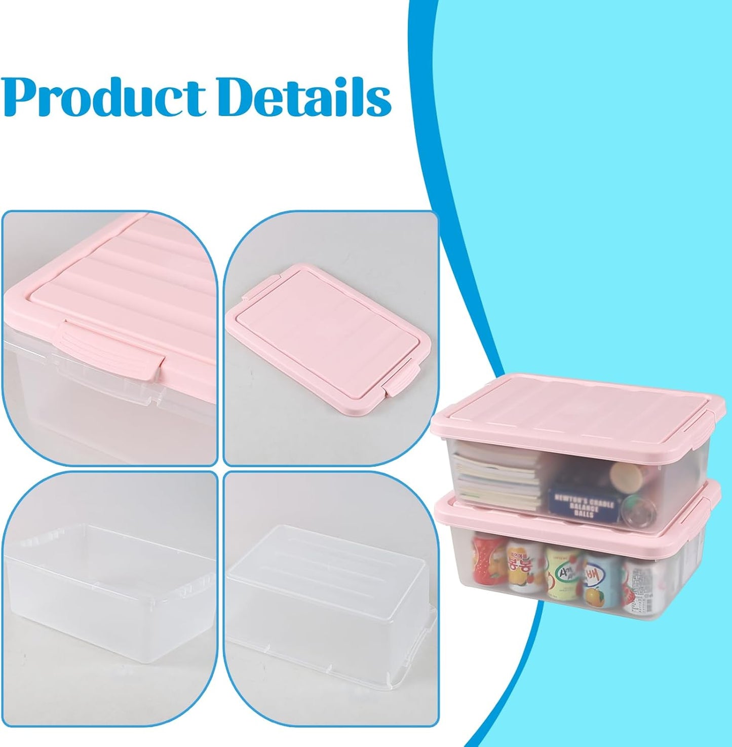14 Quart Plastic Latching Storage Bin, Frosted Clear Storage Box with Pink Lid, 2 Pack
