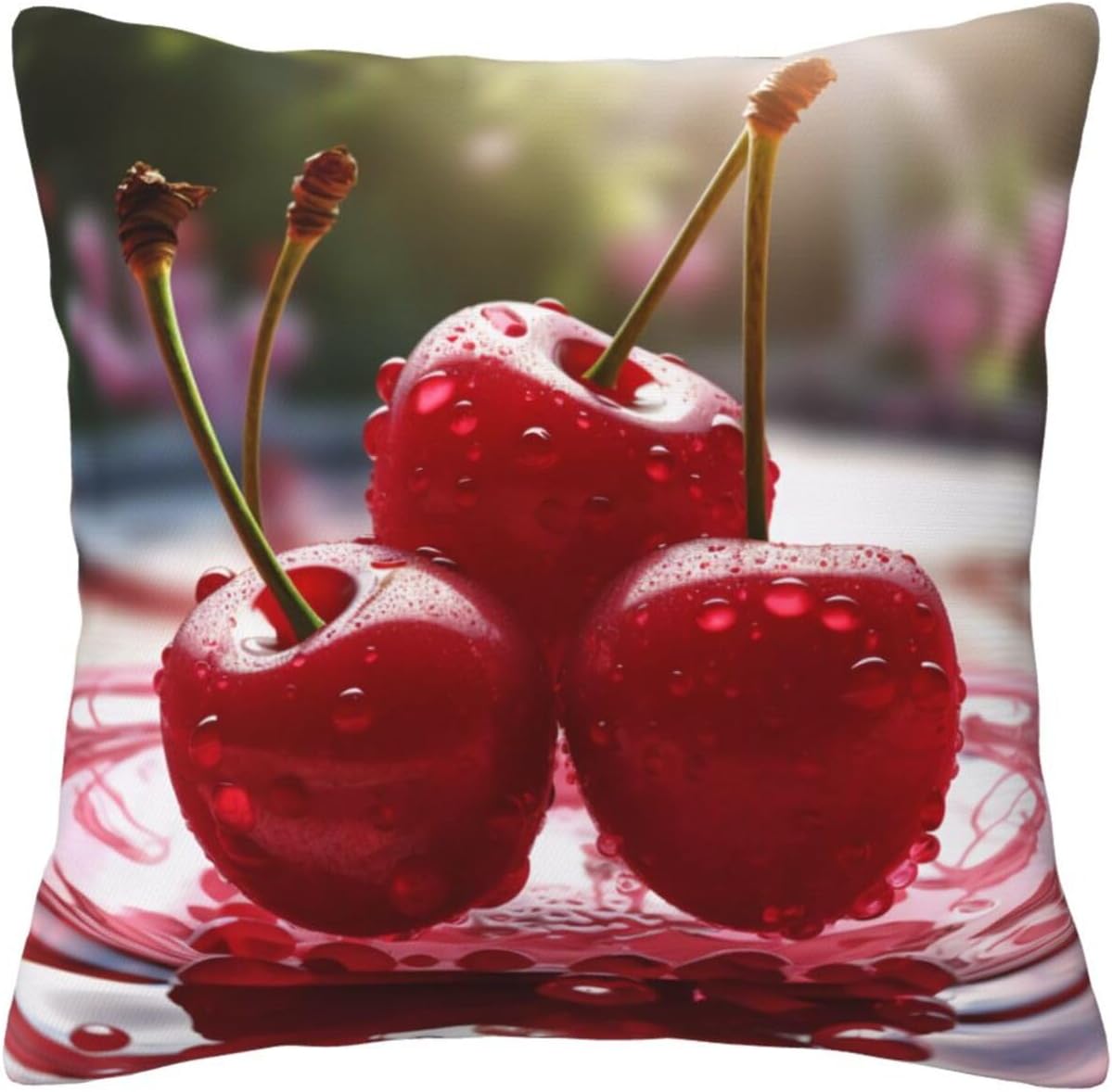 All-Season Square Pillow Covers 18"X18", Red Cherries, Decorative Throw Pillow Covers for Sofa Bed Couch, Hidden Zipper Cushion Cover, Square Lumbar & Accent Pillowcases for Home Decor