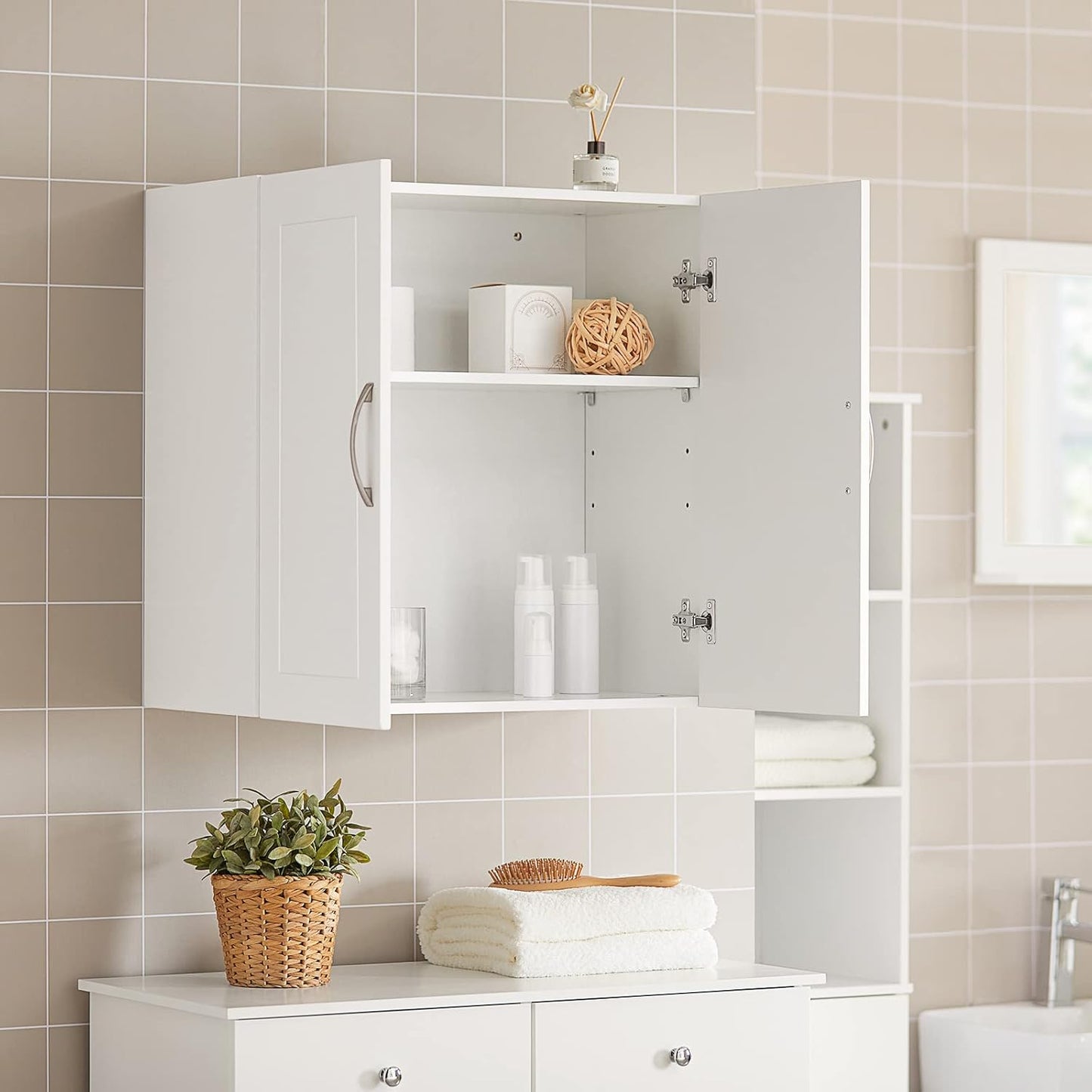 Haotian Wall Cabinet Laundry Room, Medicine Cabinet for Bathroom Kitchen Garage, Wall Storage Cabinet with Adjustable Shelf, White FRG231-W